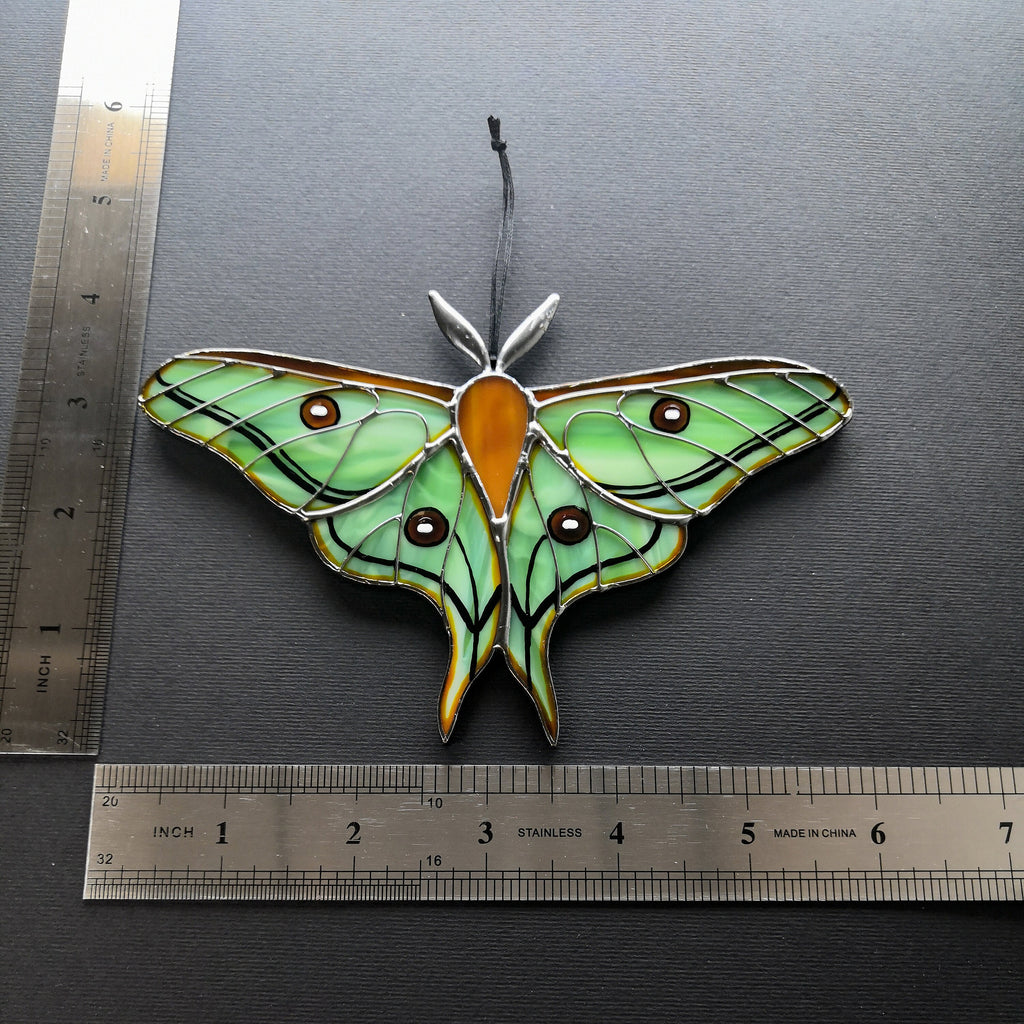 SunStainedGlassUA Spanish Moon Moth Stained Glass Suncatcher Window Hanging
