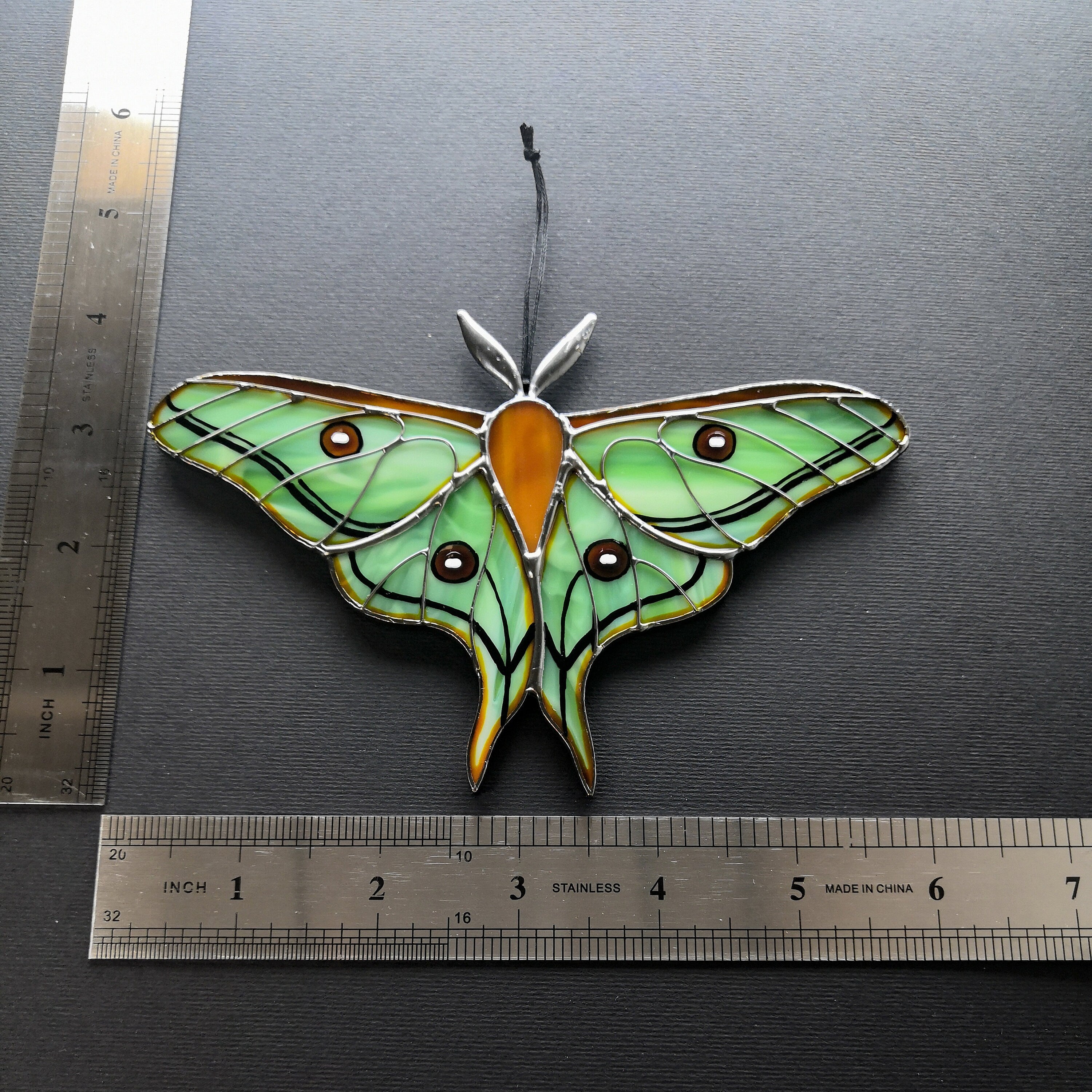 SunStainedGlassUA Spanish Moon Moth Stained Glass Suncatcher Window Hanging