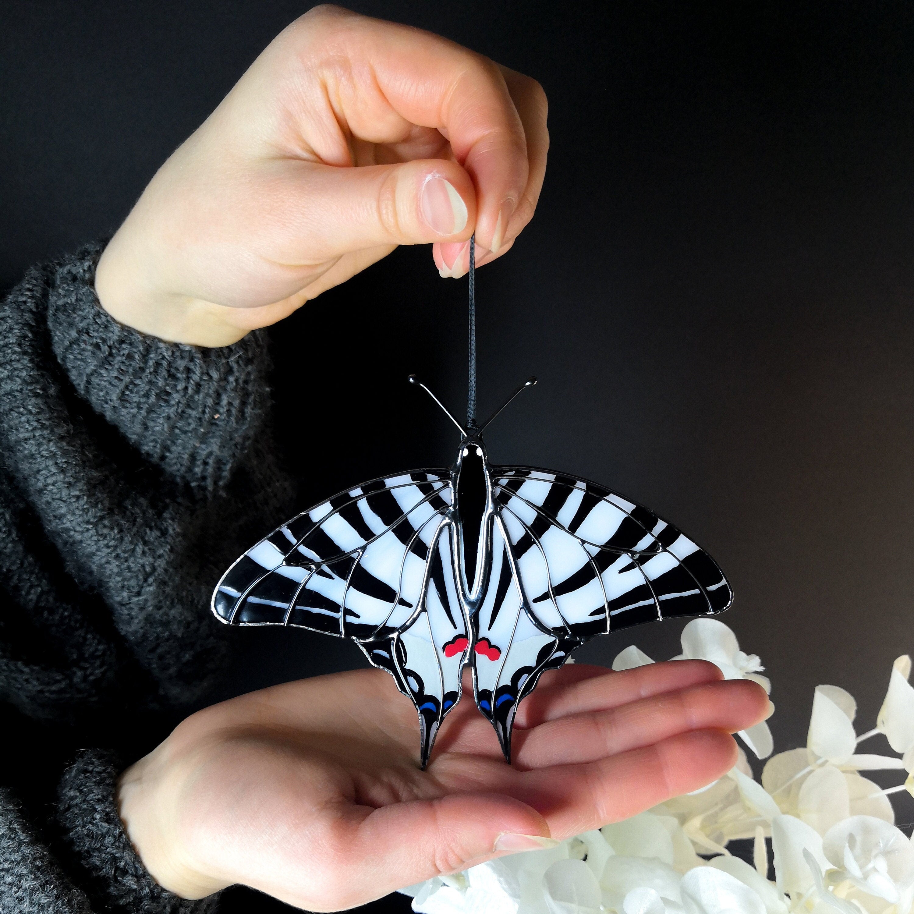 Zebra Swallowtail Butterfly Suncatcher Stained Glass Window Hanging