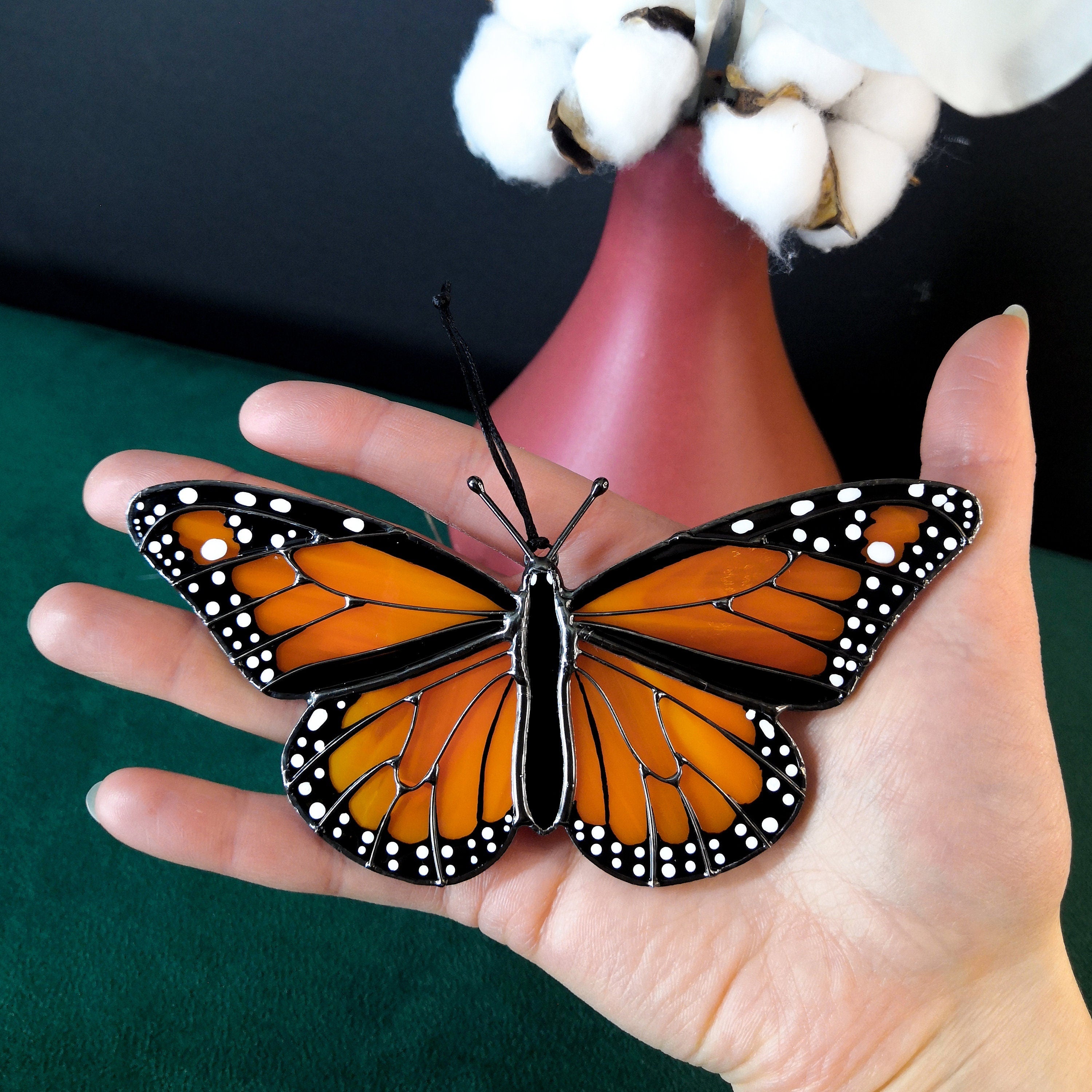 SunStainedGlassUA Monarch Butterfly Stained Glass Suncatcher 5.3in