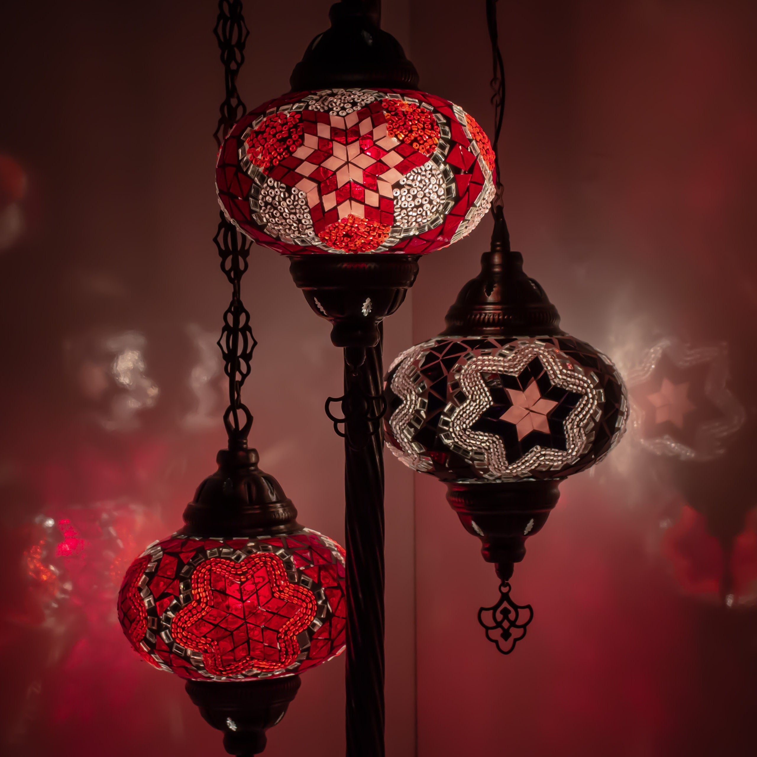MoslandHome Handmade Turkish Mosaic Floor Lamp 3 Globe Corner