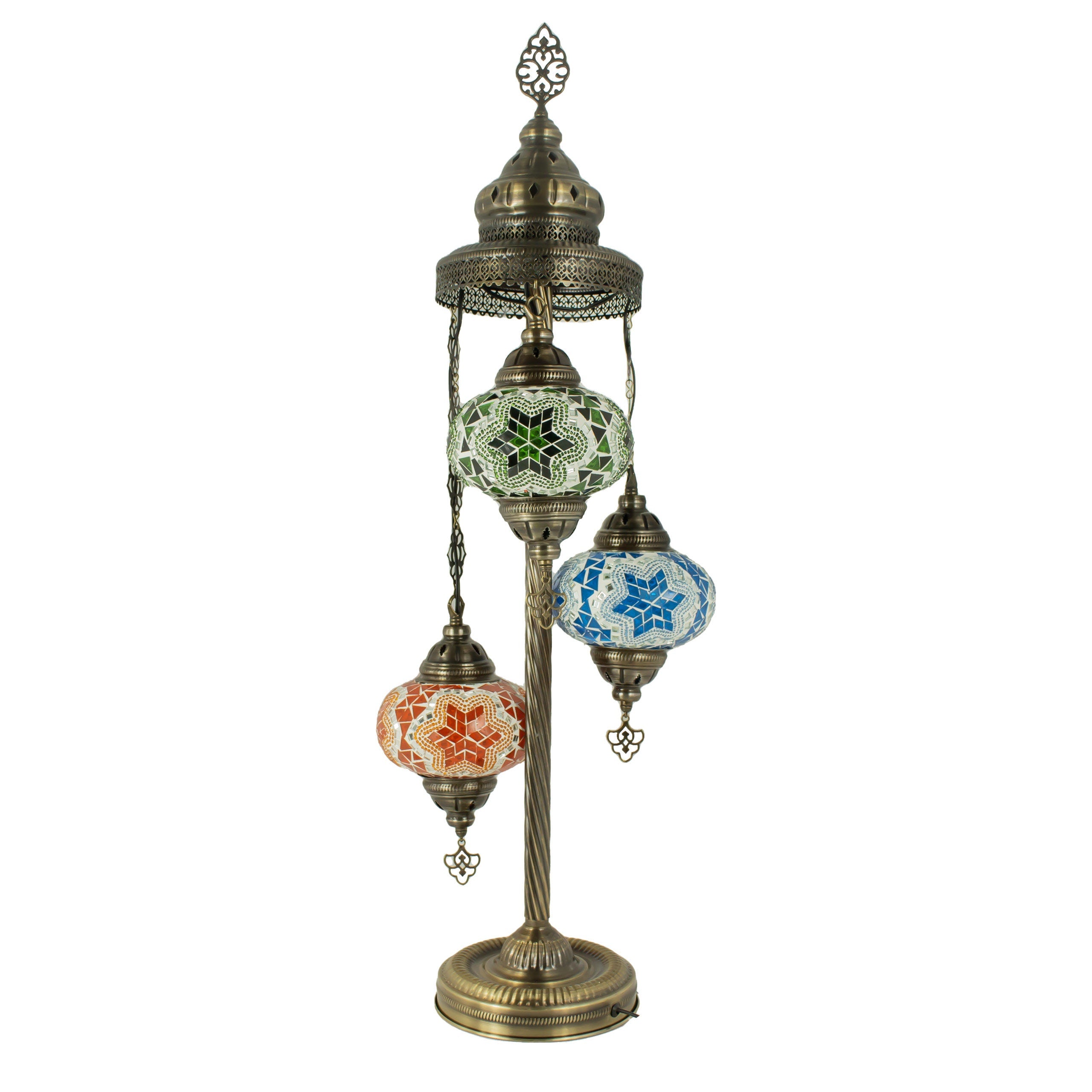 MoslandHome Handmade Turkish Mosaic Floor Lamp 3 Globe Antique Brass