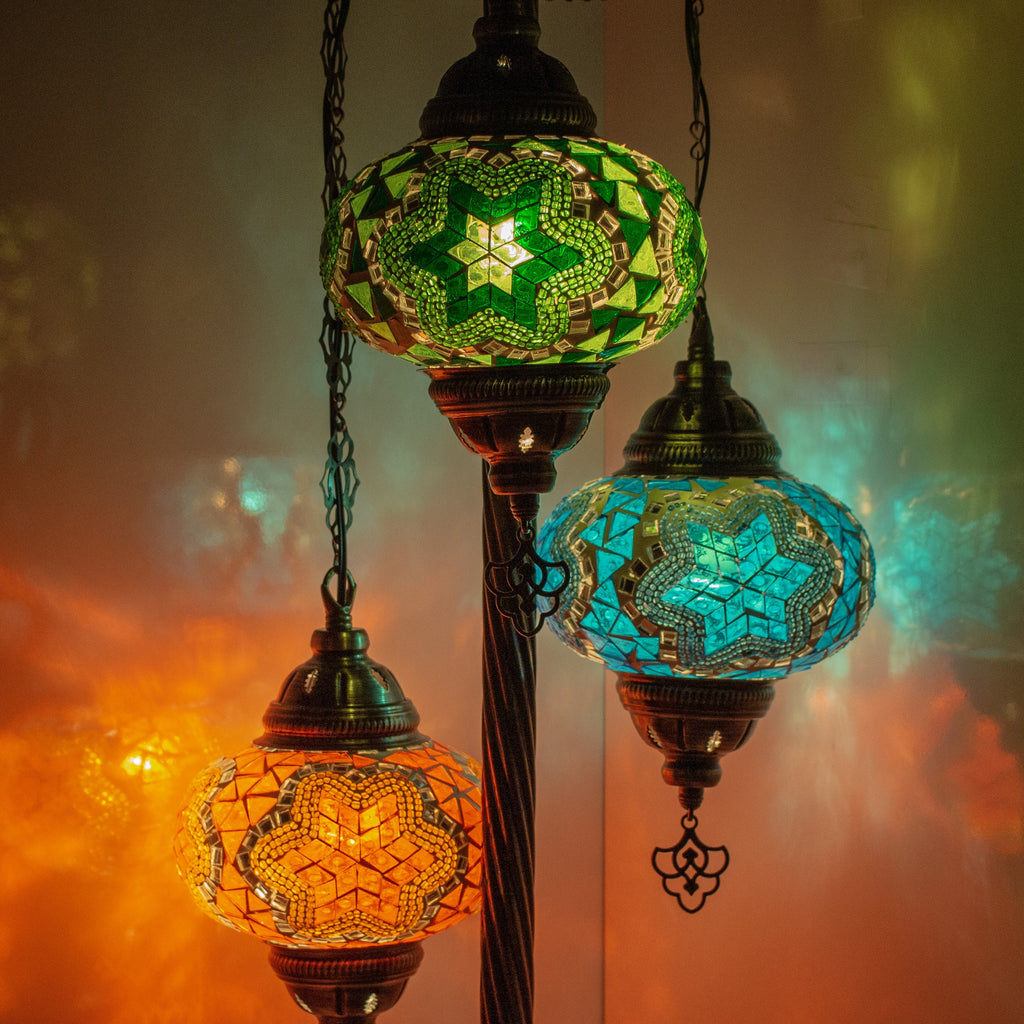 MoslandHome Turkish Mosaic Floor Lamp: 3 Globe Mosaic Standing Lamp