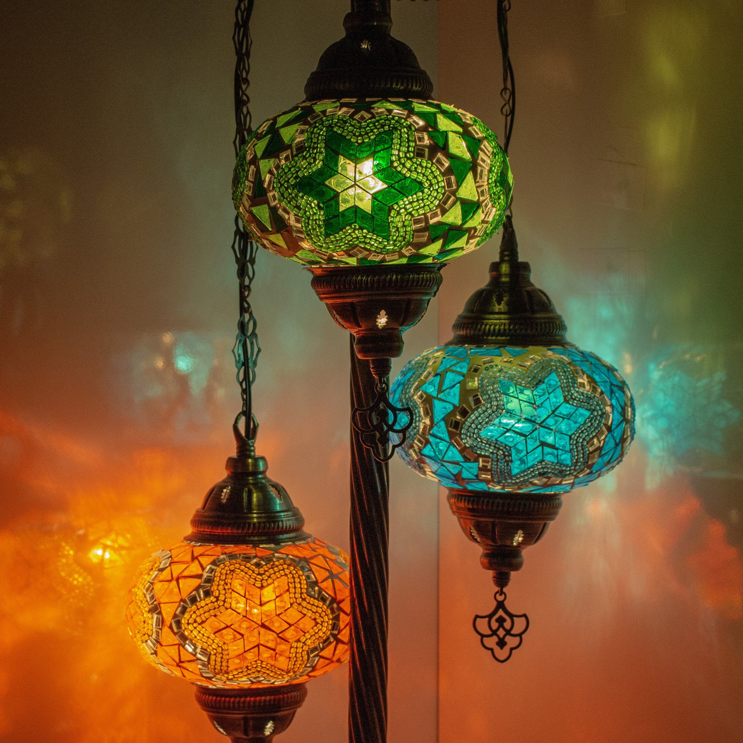 MoslandHome Turkish Mosaic Floor Lamp: 3 Globe Mosaic Standing Lamp