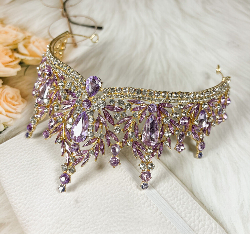 HappyJewelryWorld Purple Crystal Tiara Victorian Bridal Crown Headband
