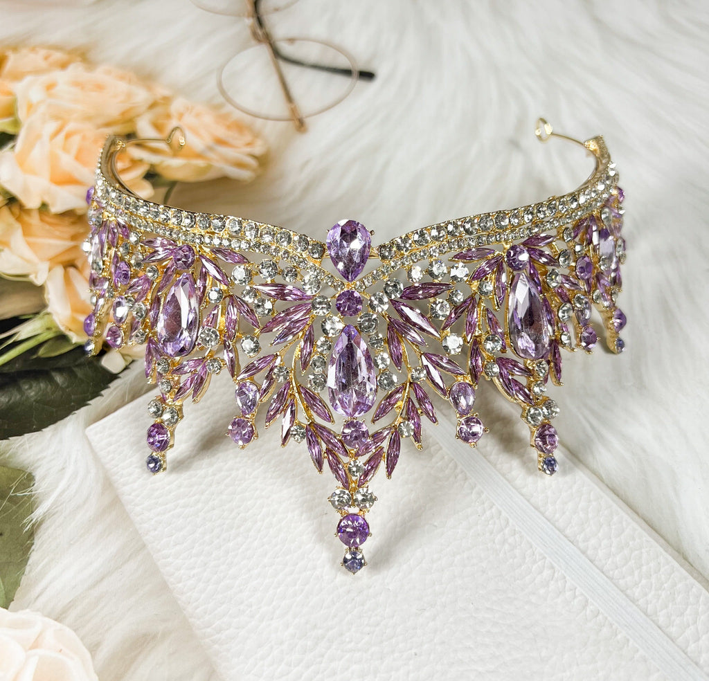 HappyJewelryWorld Purple Crystal Tiara Victorian Bridal Crown Headband