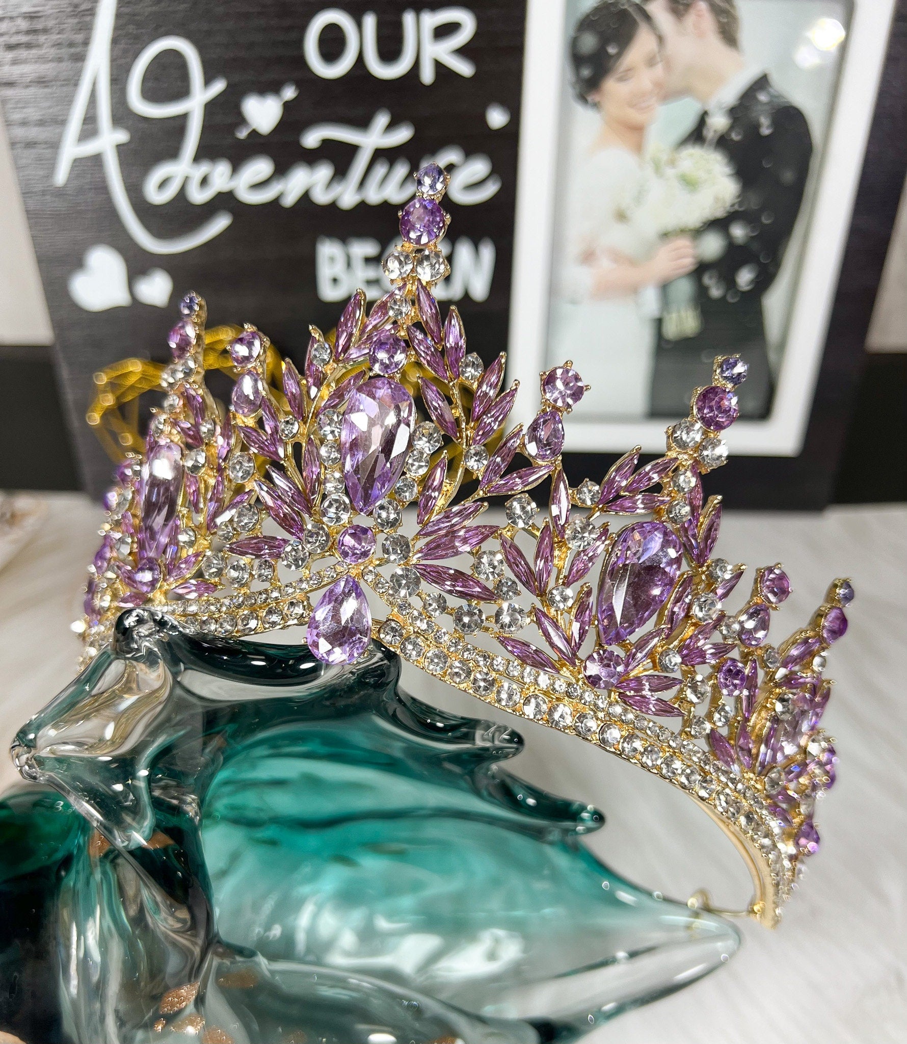 HappyJewelryWorld Purple Crystal Tiara Victorian Bridal Crown Headband