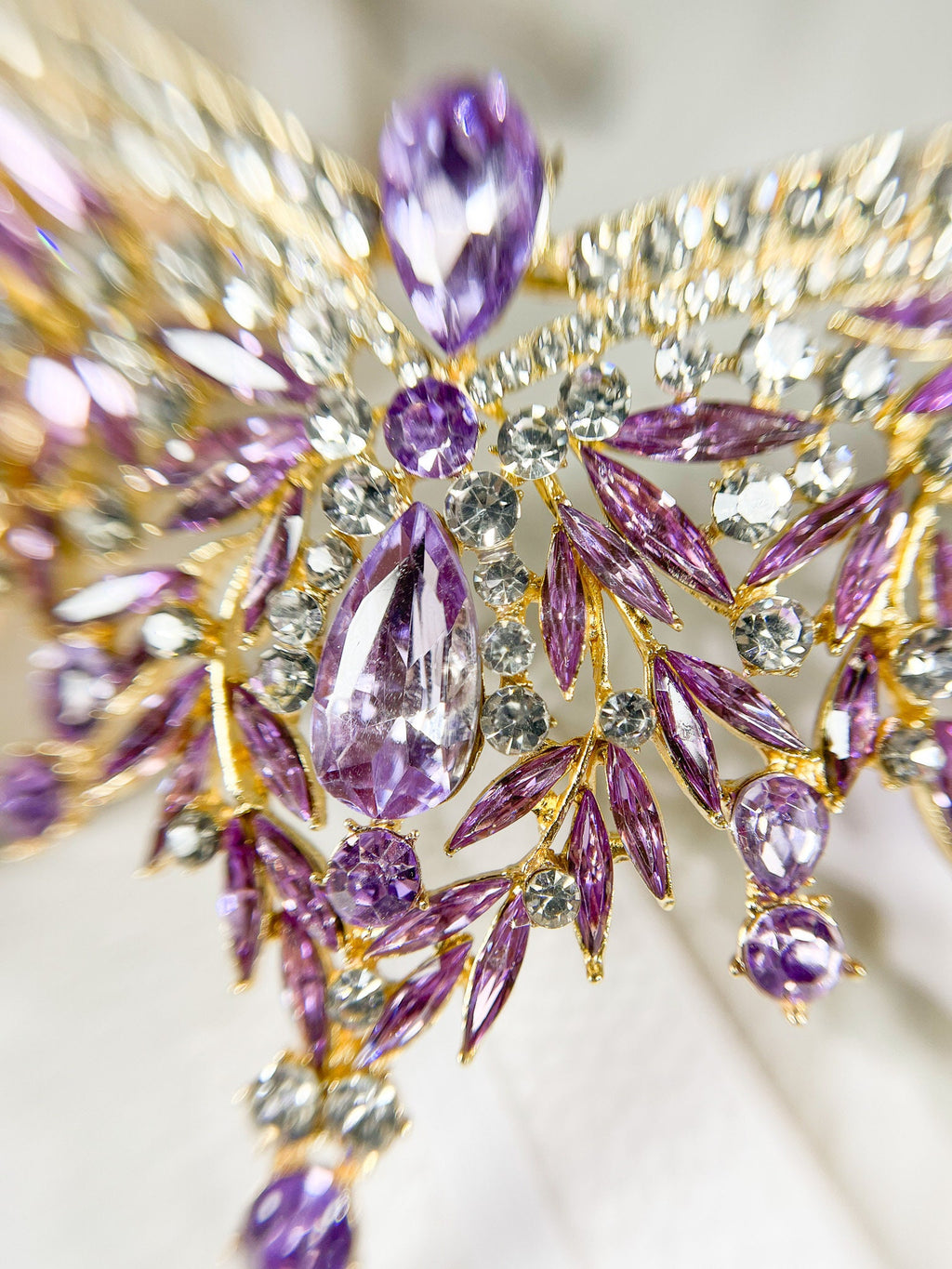HappyJewelryWorld Purple Crystal Tiara Victorian Bridal Crown Headband