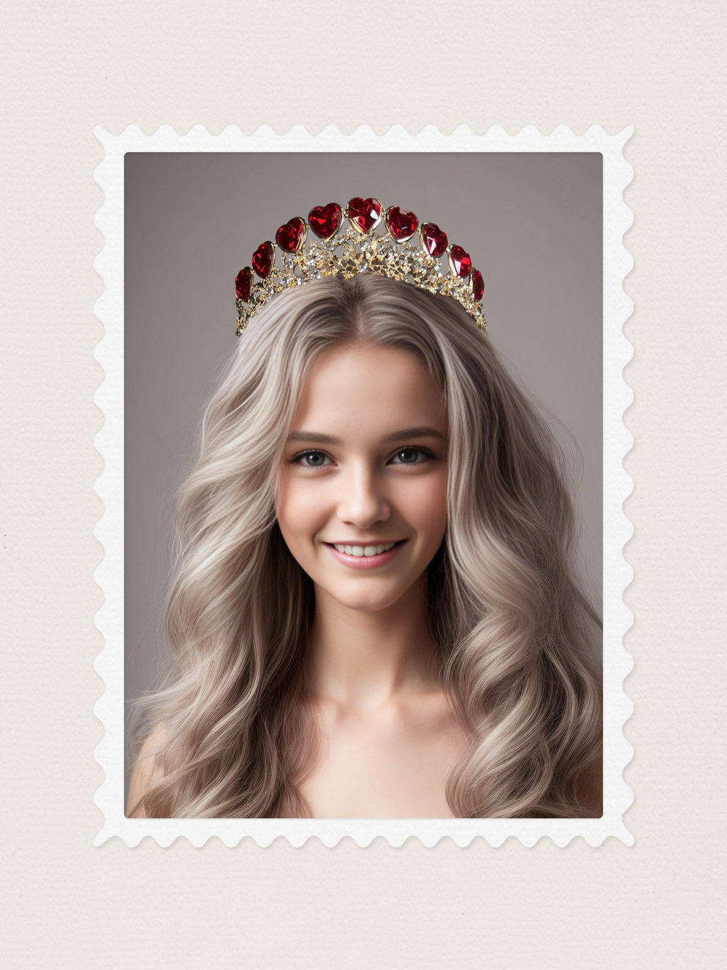 Queen of Heart Tiara Red Rhinestone Crown Gold Headband