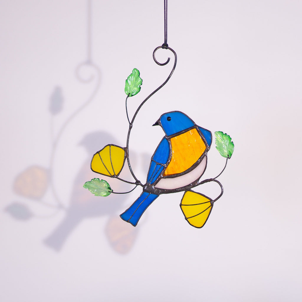 RainLine Eastern Bluebird Stained Glass Suncatcher Window Hanging