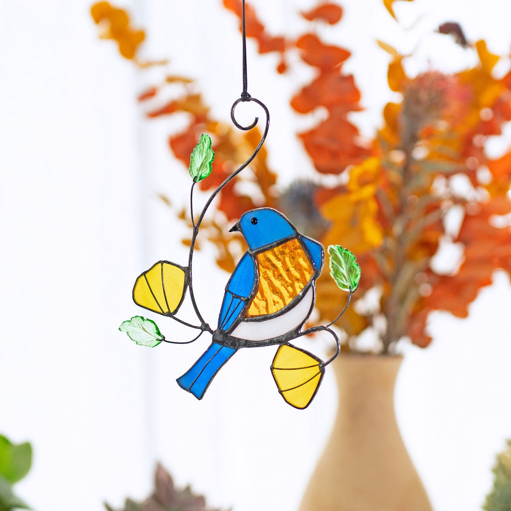 RainLine Eastern Bluebird Stained Glass Suncatcher Window Hanging