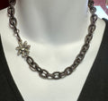 MossberryandStone Heavy Textured Cable Chain Crystal Flower Necklace 16in