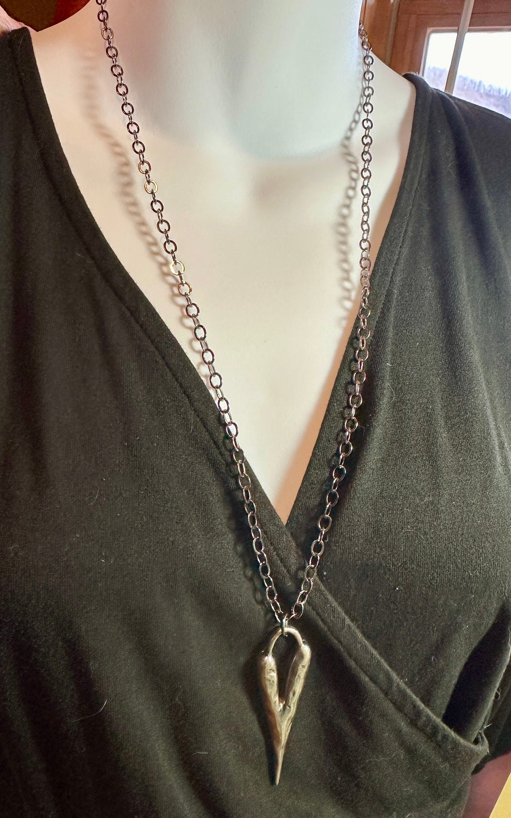 MossberryandStone Gothic Heart Pendant Necklace Gunmetal Silver 24in