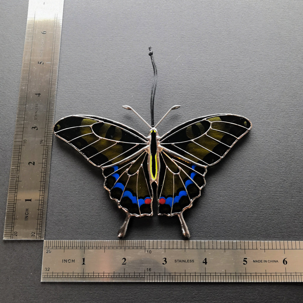 SunStainedGlassUA Yellow Swallowtail Butterfly Stained Glass Suncatcher