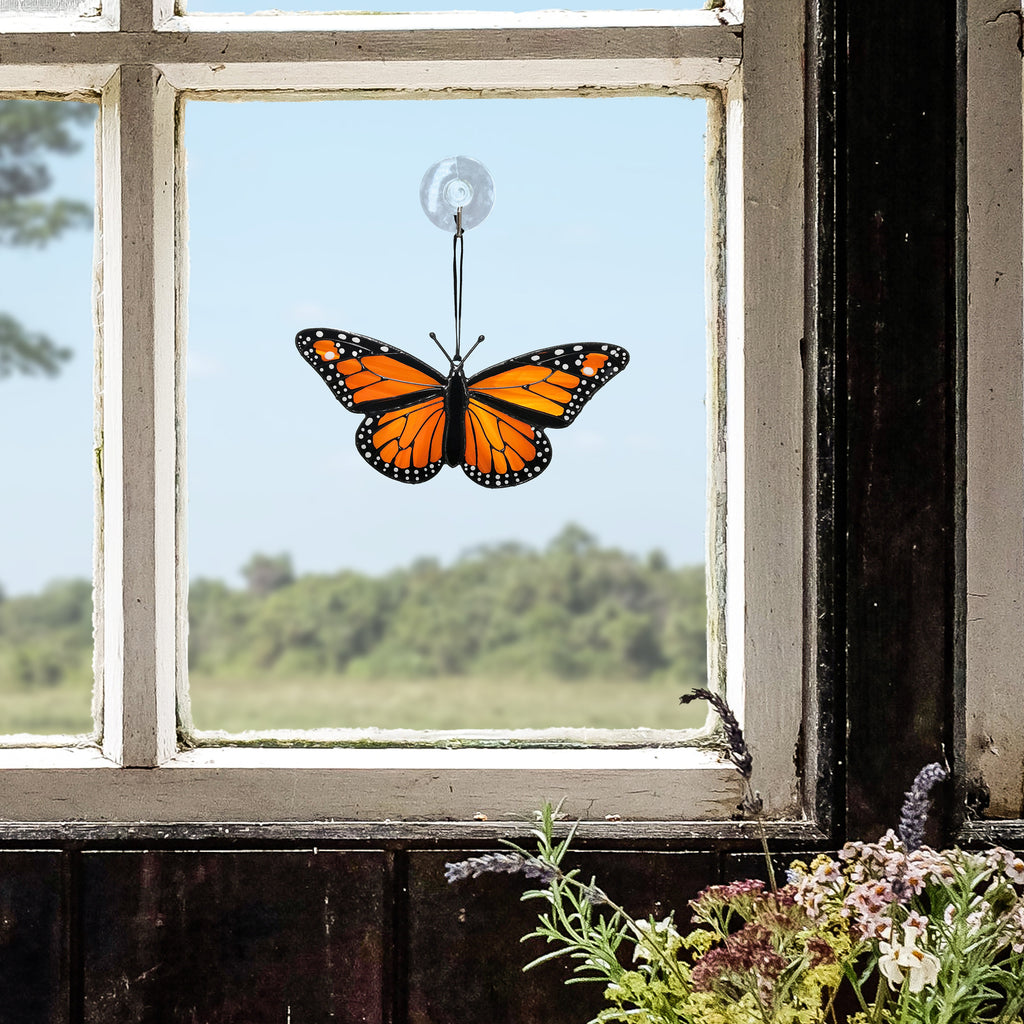 SunStainedGlassUA Handmade Monarch Butterfly Stained Glass Suncatcher 5.3in