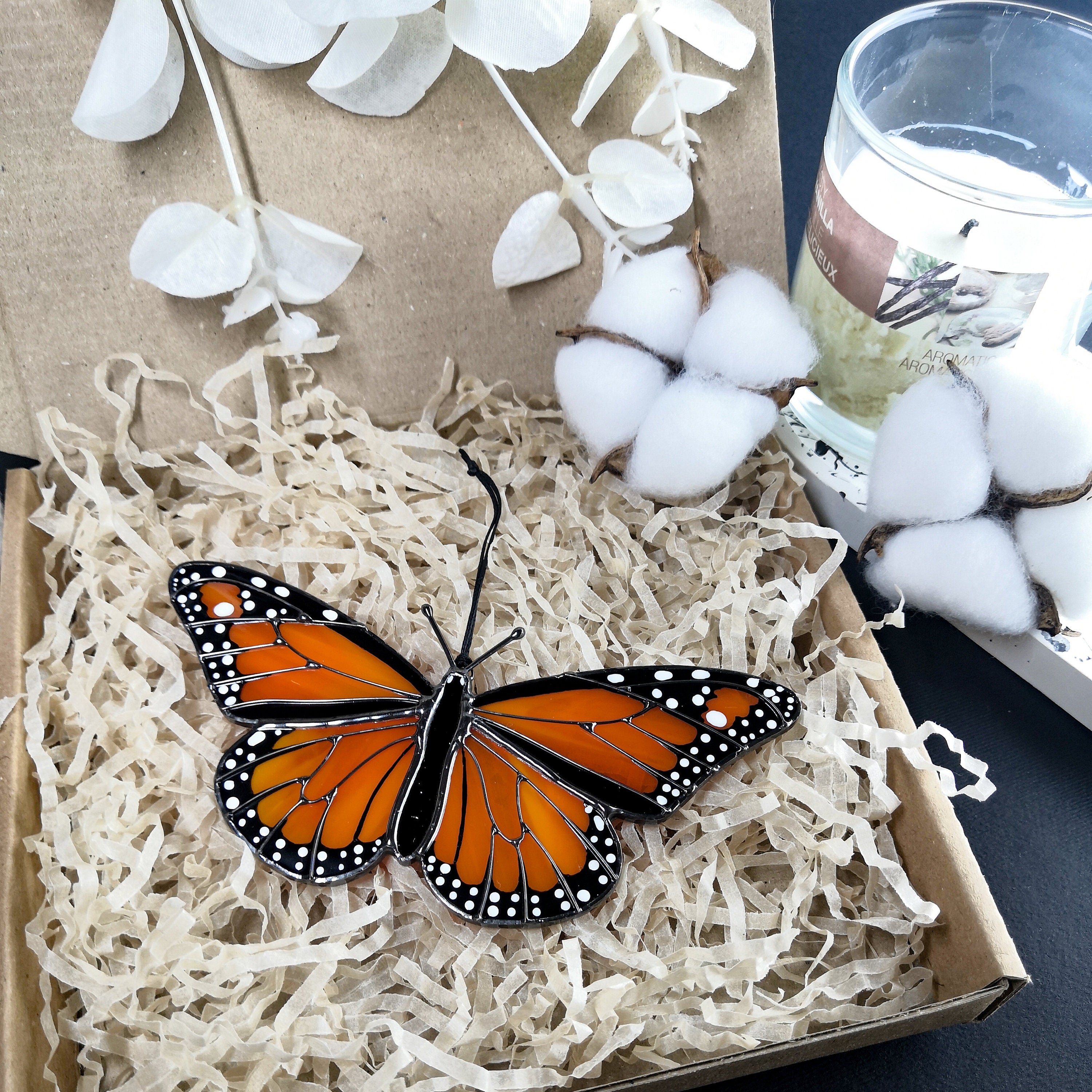 SunStainedGlassUA Monarch Butterfly Stained Glass Suncatcher 5.3in