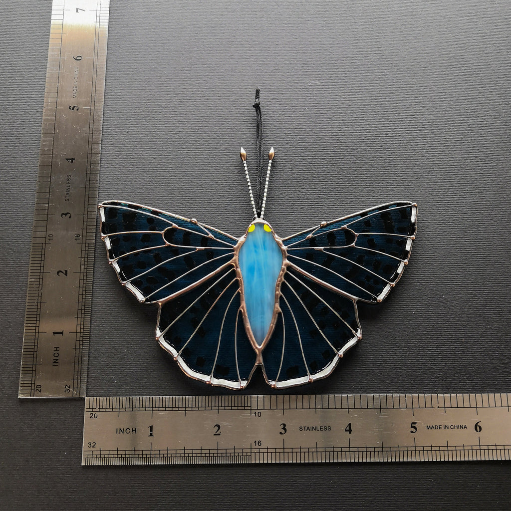 SunStainedGlassUA Lasaia Agesilas Stained Glass Butterfly Suncatcher 5.2in