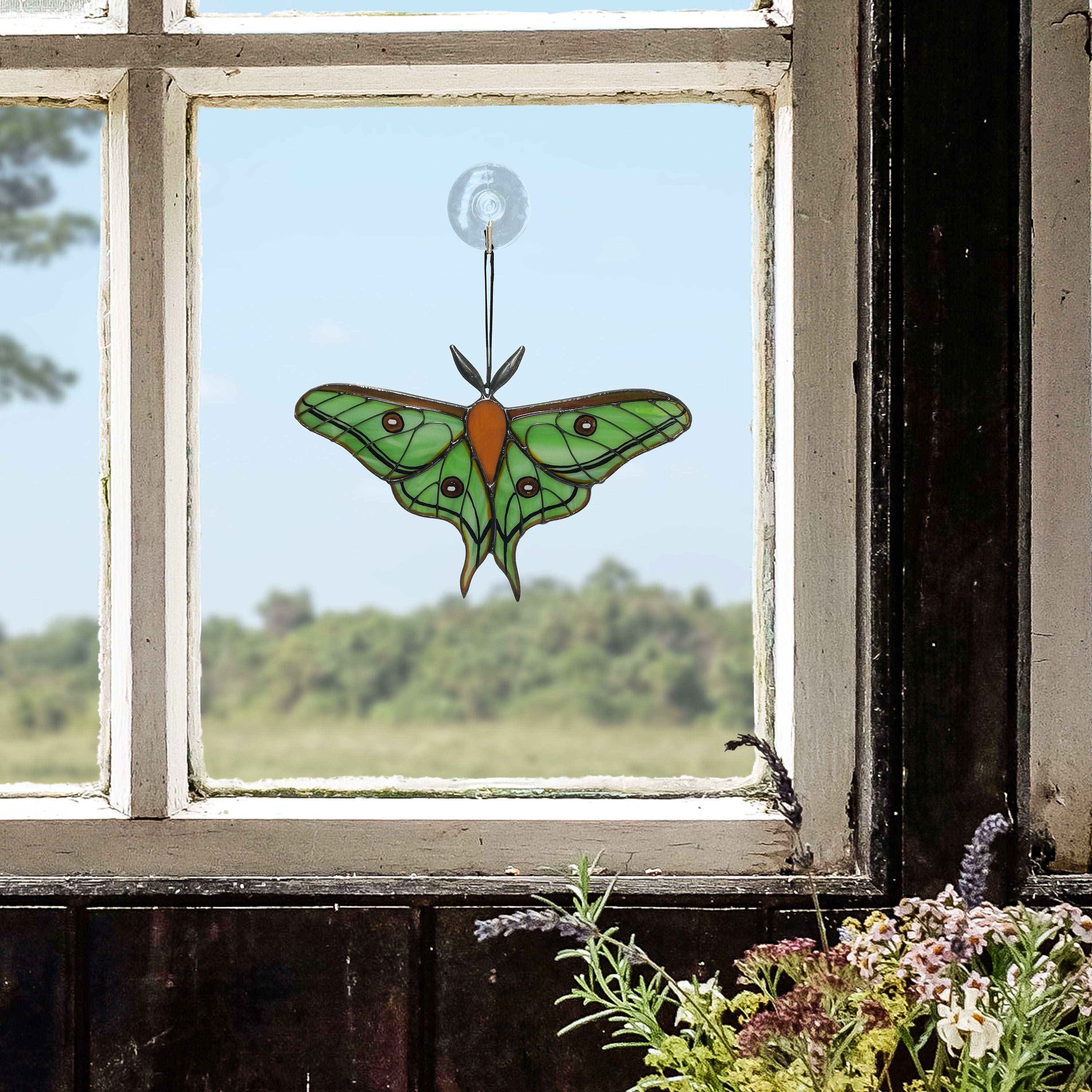 SunStainedGlassUA Spanish Moon Moth Stained Glass Suncatcher 5.9in