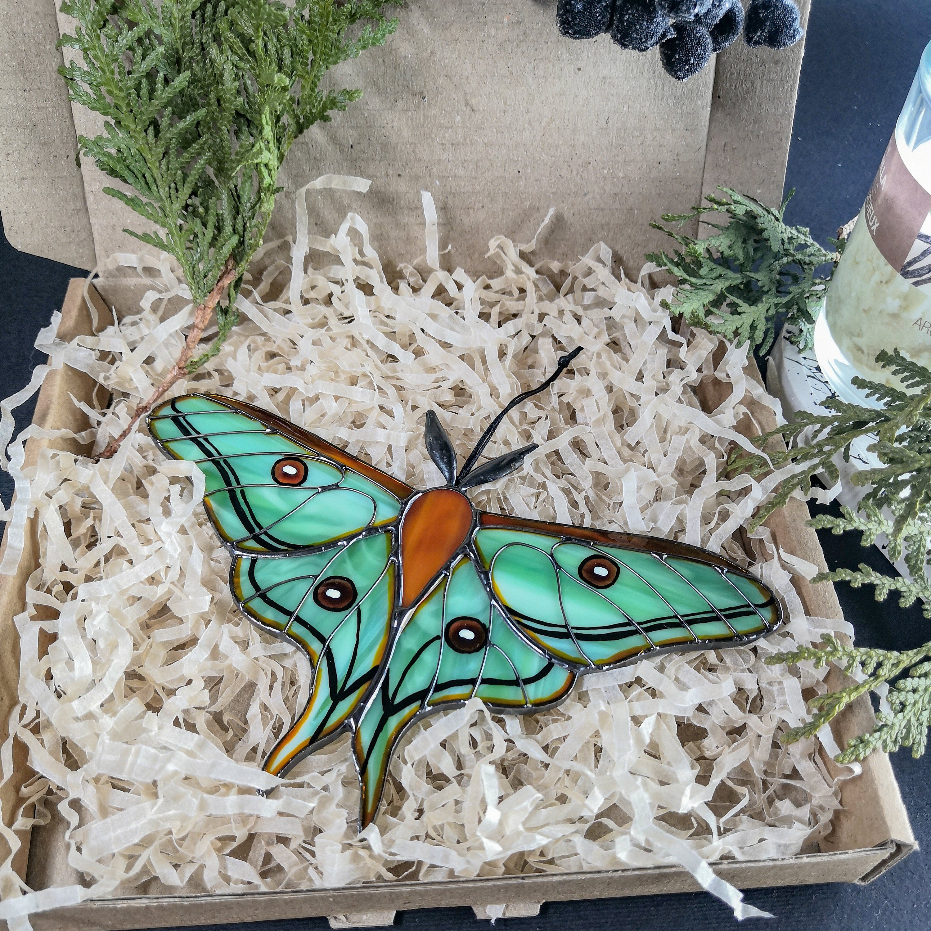 SunStainedGlassUA Spanish Moon Moth Stained Glass Suncatcher 5.9in