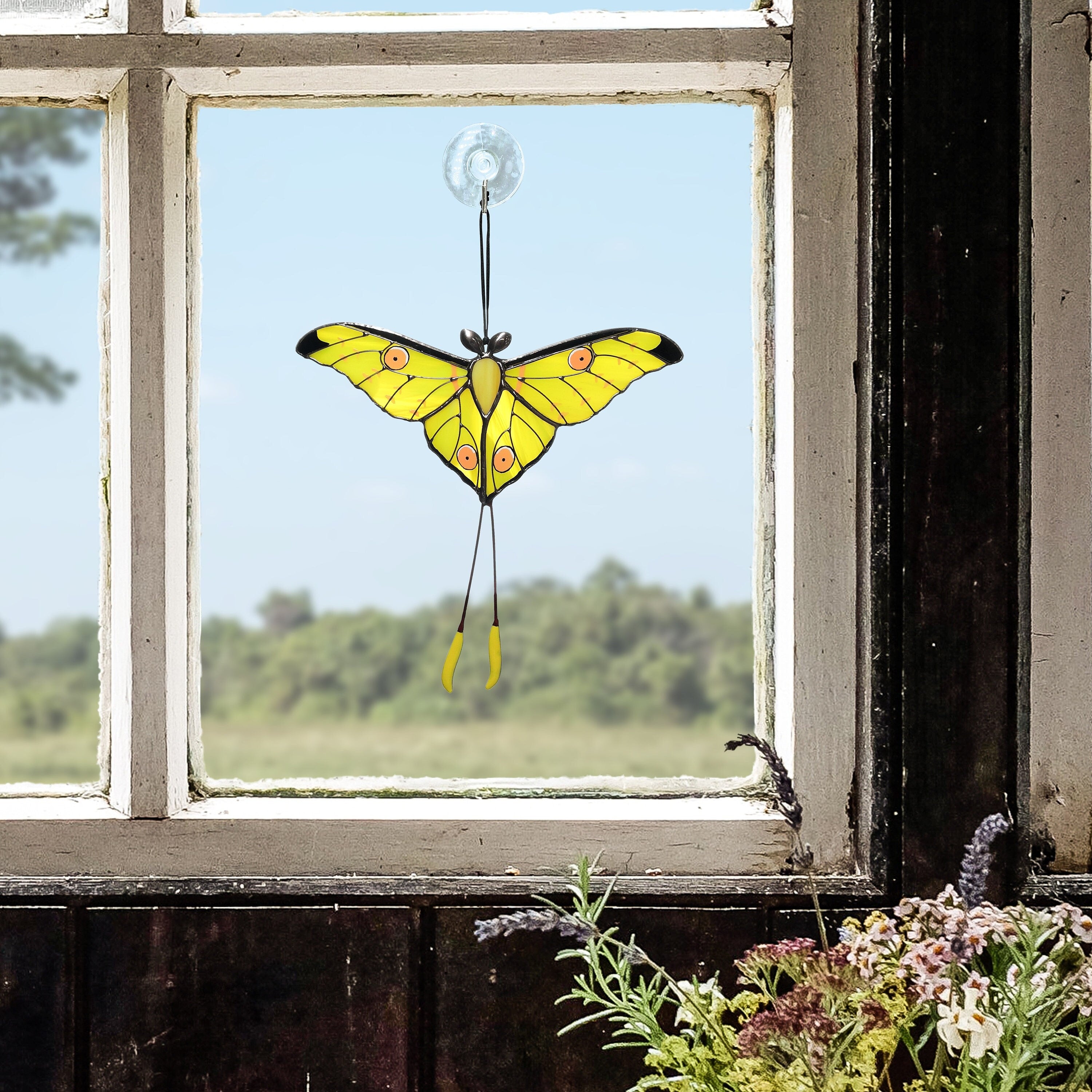 SunStainedGlassUA Comet Moth Stained Glass Window Suncatcher