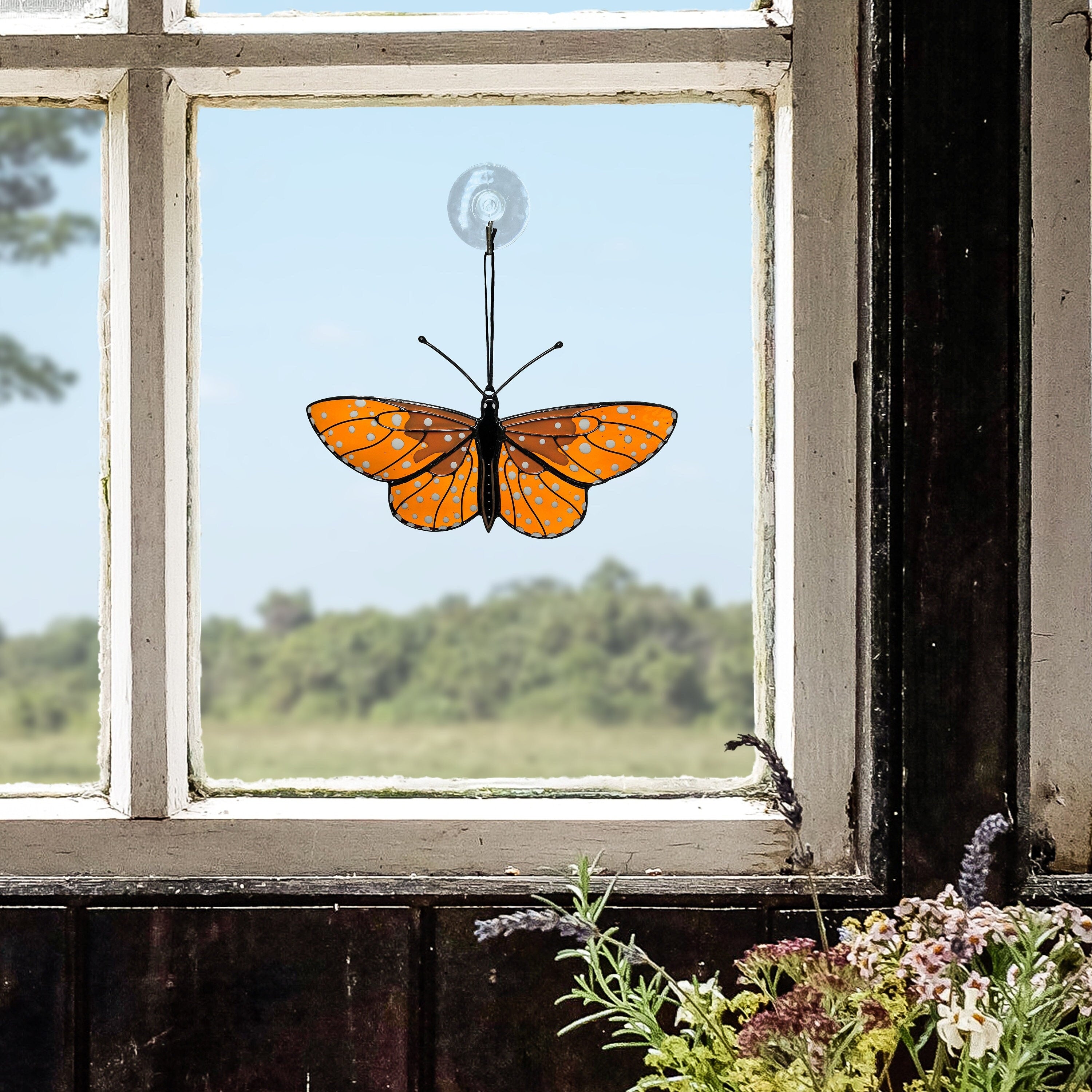 SunStainedGlassUA Stalachtis Phlegia Butterfly Stained Glass Suncatcher