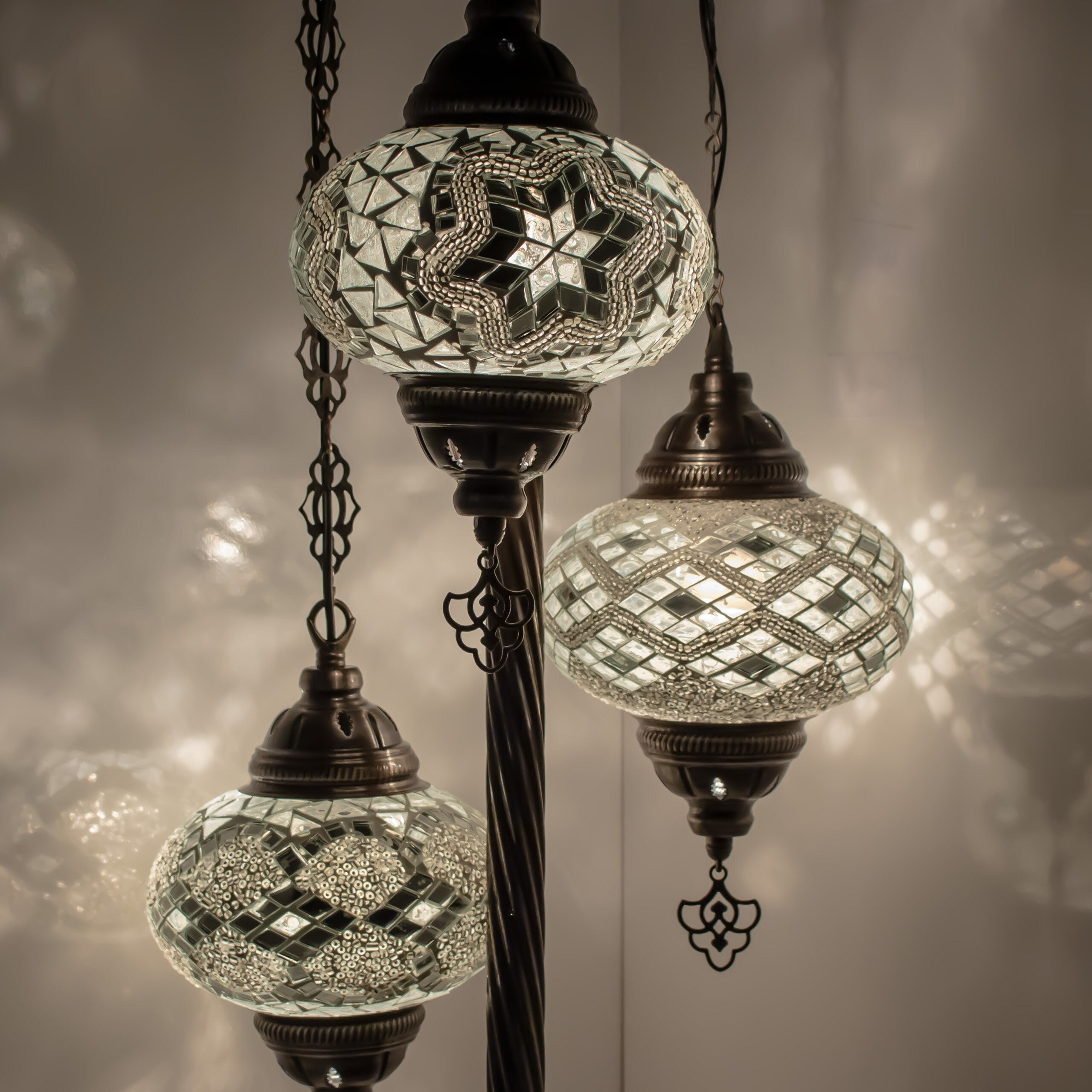 MoslandHome Handmade Turkish Mosaic Floor Lamp 3 Globe Corner Lamp