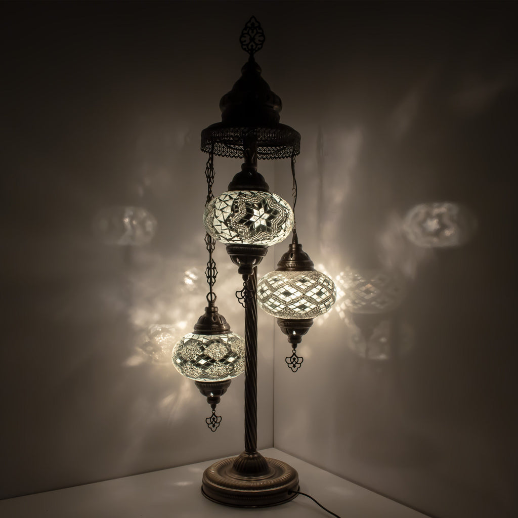 MoslandHome Handmade Turkish Mosaic Floor Lamp 3 Globe Corner Lamp