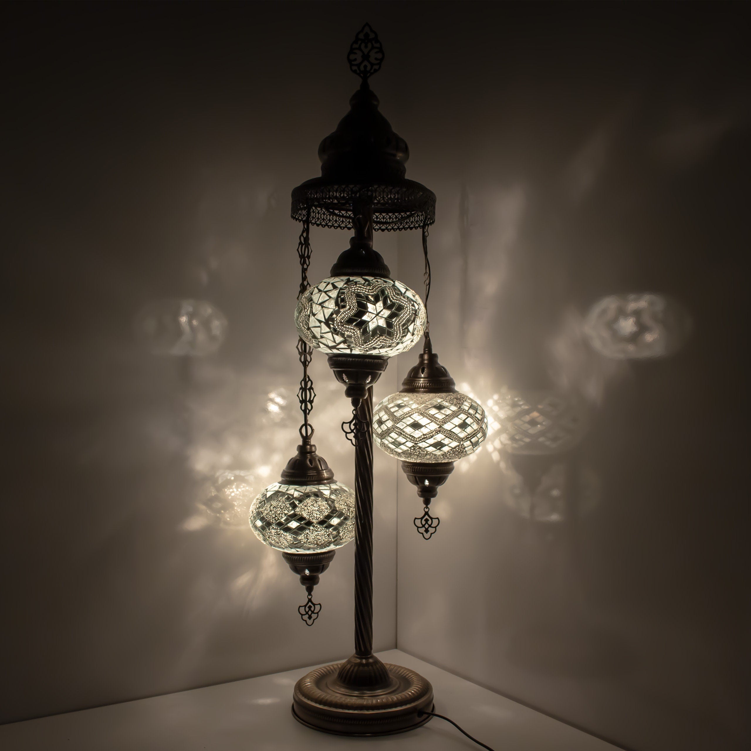 MoslandHome Handmade Turkish Mosaic Floor Lamp 3 Globe Corner Lamp