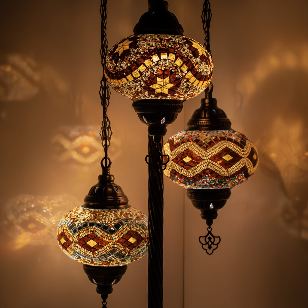 MoslandHome Handmade Turkish Mosaic Floor Lamp 3 Globe 37in