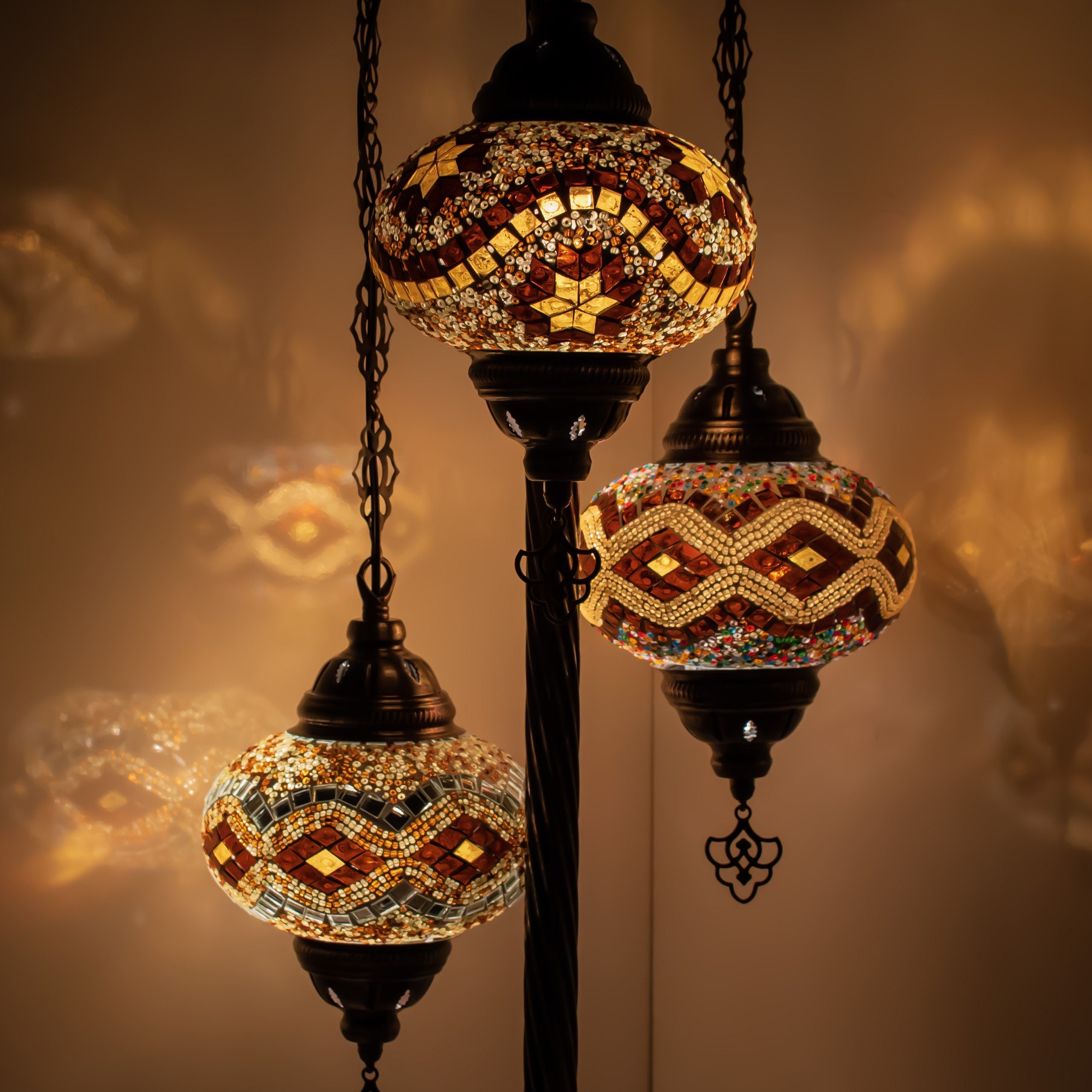 MoslandHome Handmade Turkish Mosaic Floor Lamp 3 Globe 37in