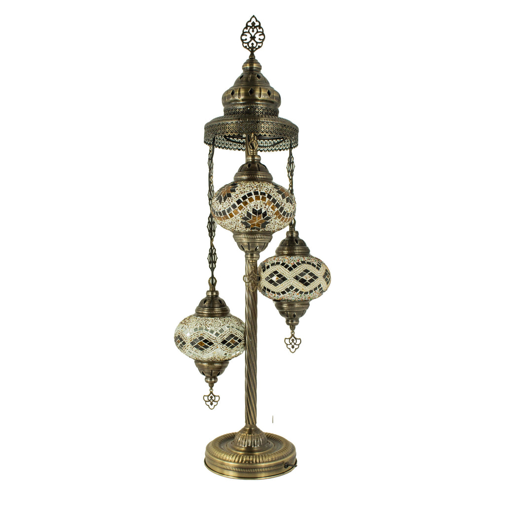 MoslandHome Handmade Turkish Mosaic Floor Lamp 3 Globe 37in