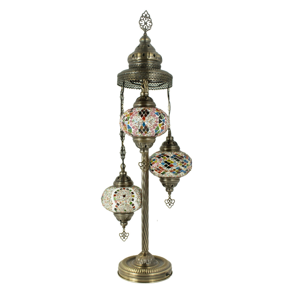 MoslandHome Handmade Turkish Mosaic Floor Lamp 3 Globe Corner