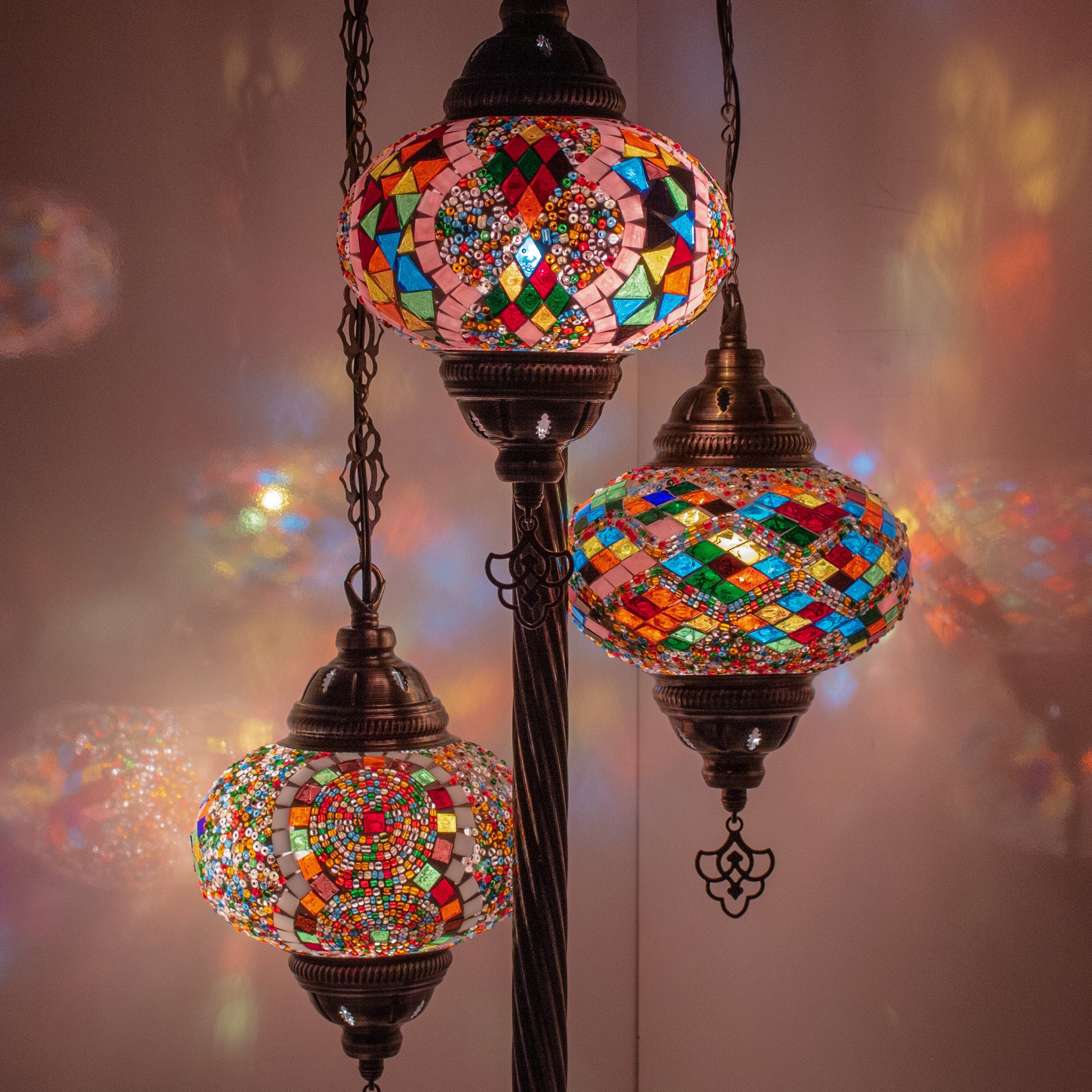 MoslandHome Handmade Turkish Mosaic Floor Lamp 3 Globe Corner