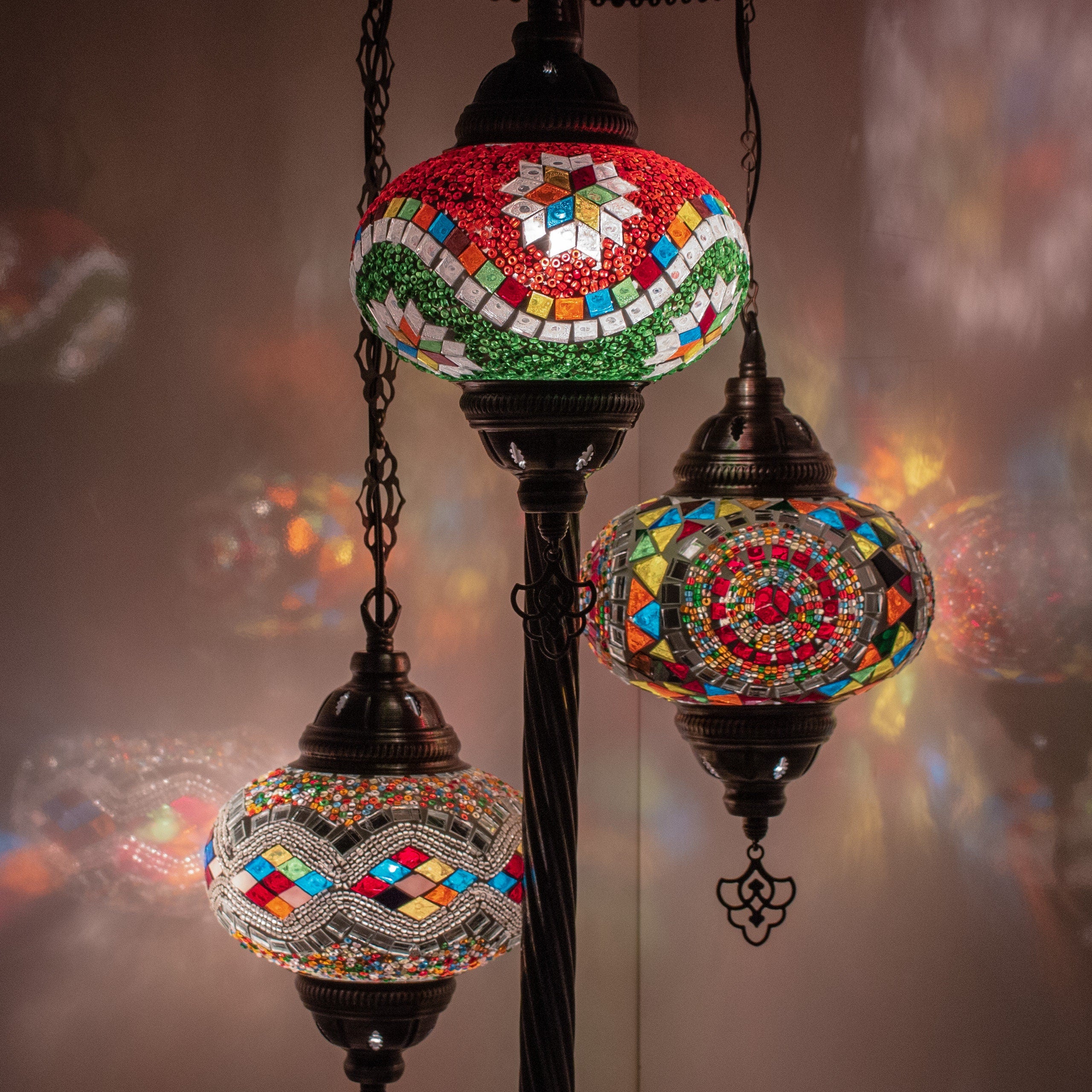 MoslandHome Handmade Turkish Mosaic Floor Lamp 3 Globe