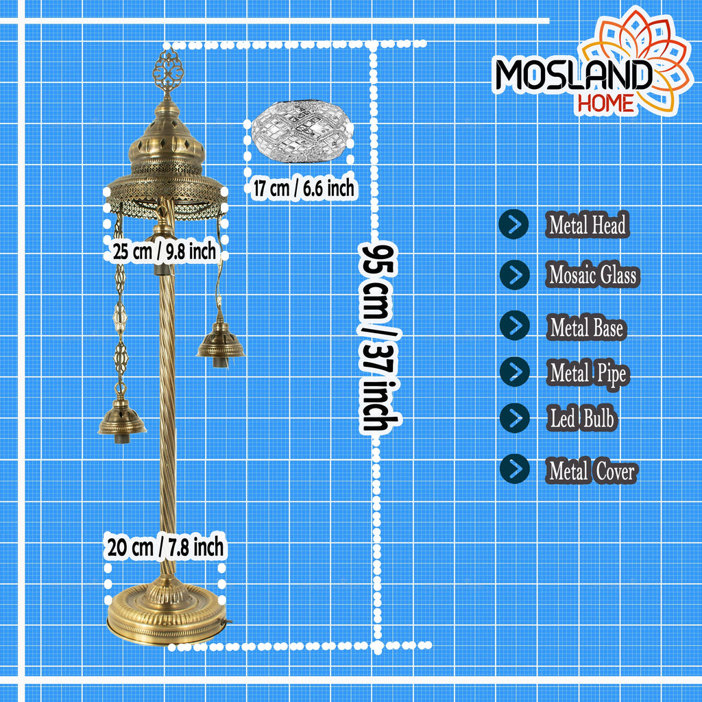 MoslandHome Handmade Turkish Mosaic 3 Globe Floor Lamp 37in