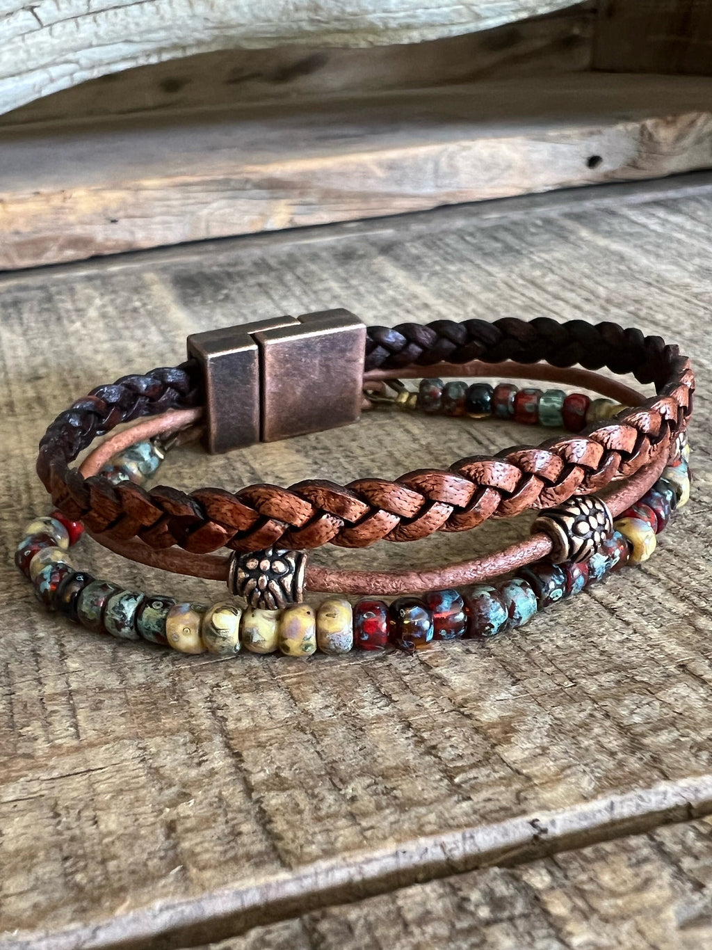 Earthy Boho Wrap Bracelet, Urban Hippie Jewelry, Easy Wrap Magnetic Clasp