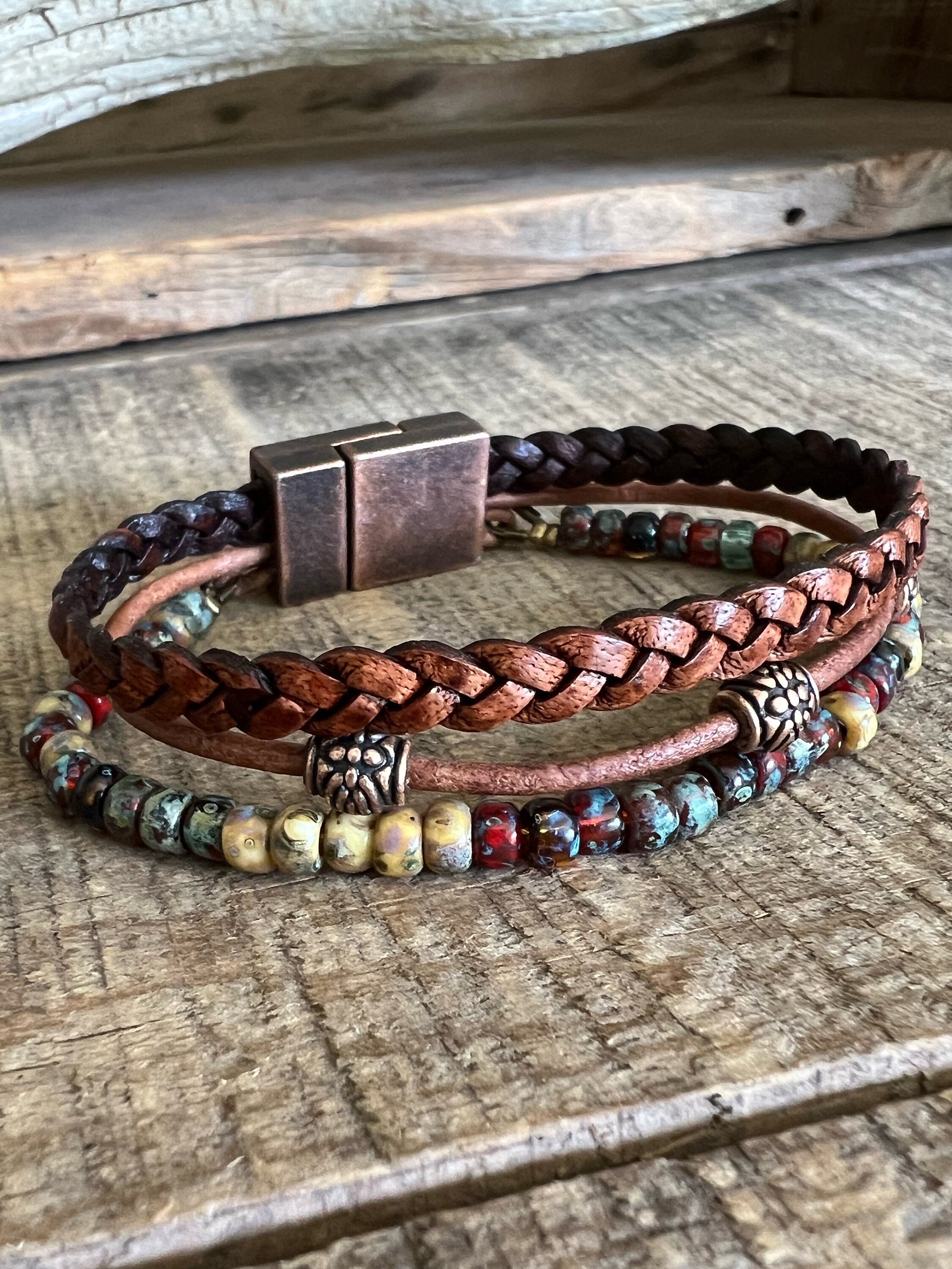 Earthy Boho Wrap Bracelet, Urban Hippie Jewelry, Easy Wrap Magnetic Clasp