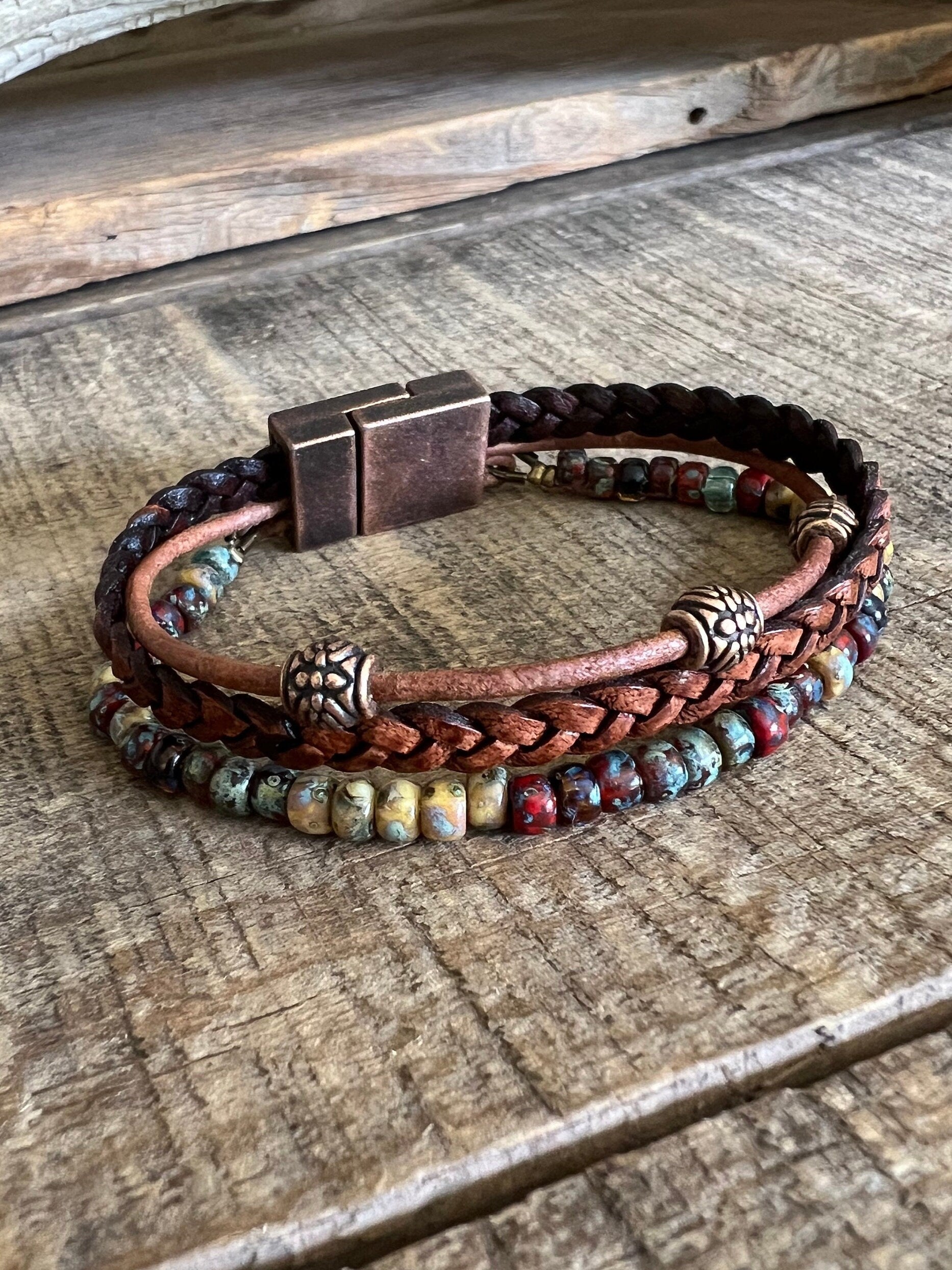 Earthy Boho Wrap Bracelet, Urban Hippie Jewelry, Easy Wrap Magnetic Clasp