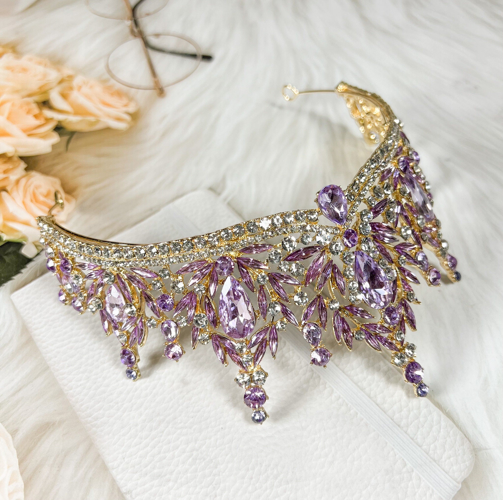 HappyJewelryWorld Purple Crystal Tiara Victorian Bridal Crown Headband