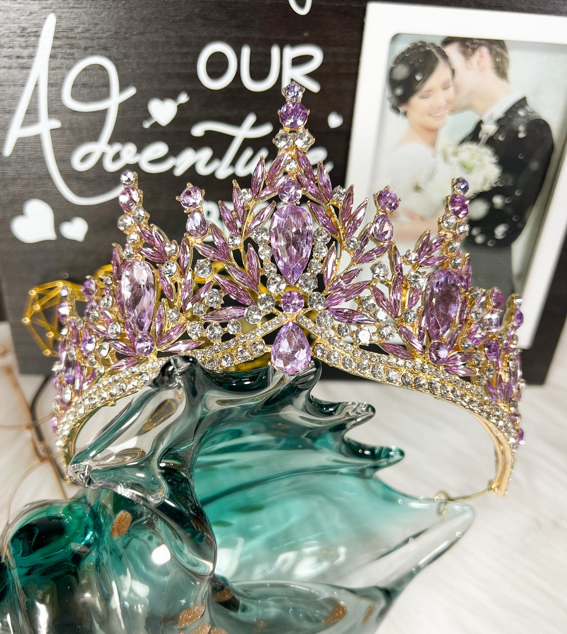 HappyJewelryWorld Purple Crystal Tiara Victorian Bridal Crown Headband