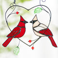 RainLine Handcrafted Stained Glass Heart Suncatcher Cardinal Bird Window Hanging