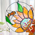 RainLine Bee and Sunflower Stained Glass Suncatcher 7in