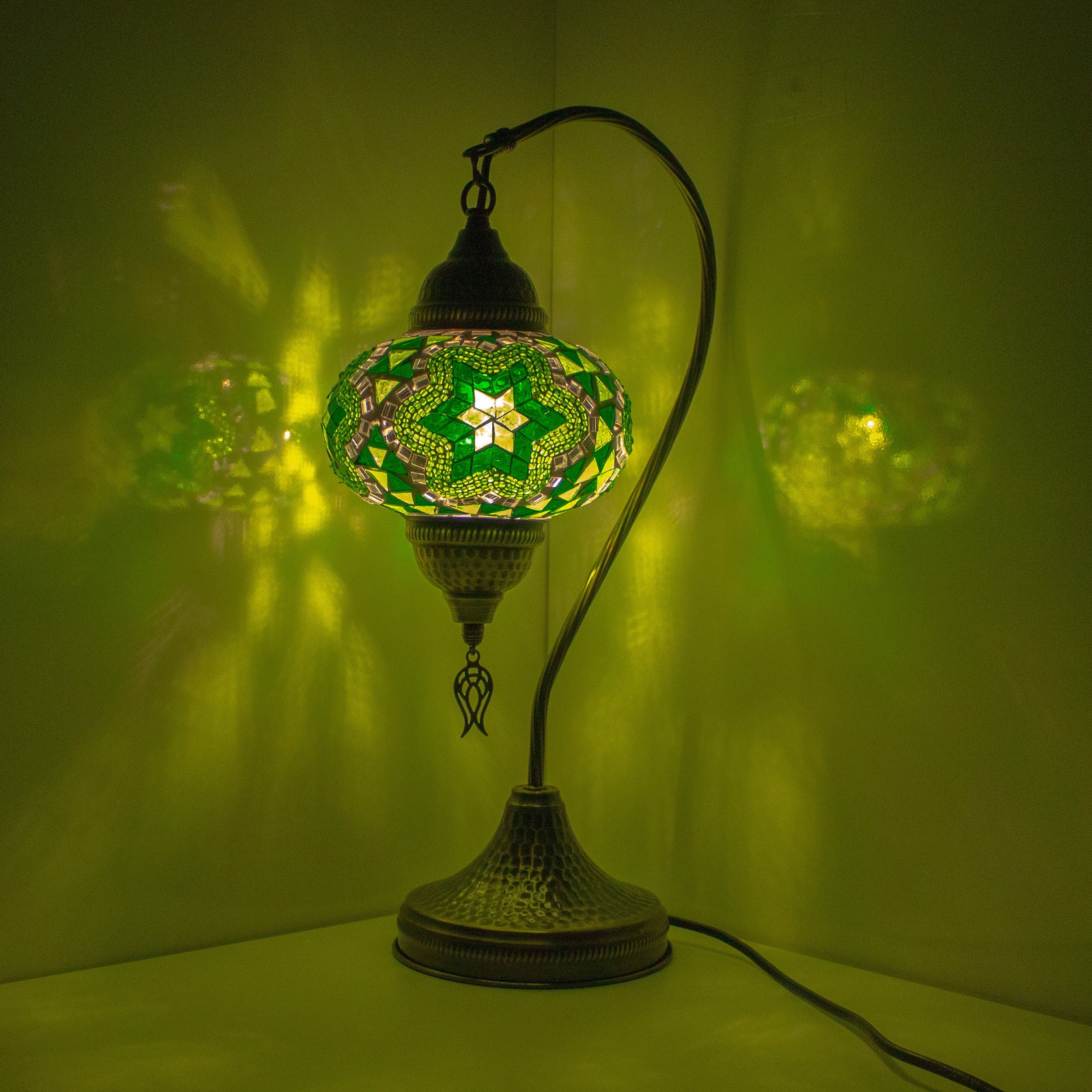 MoslandHome Premium Turkish Mosaic Table Lamp Handmade Gooseneck 6.6in