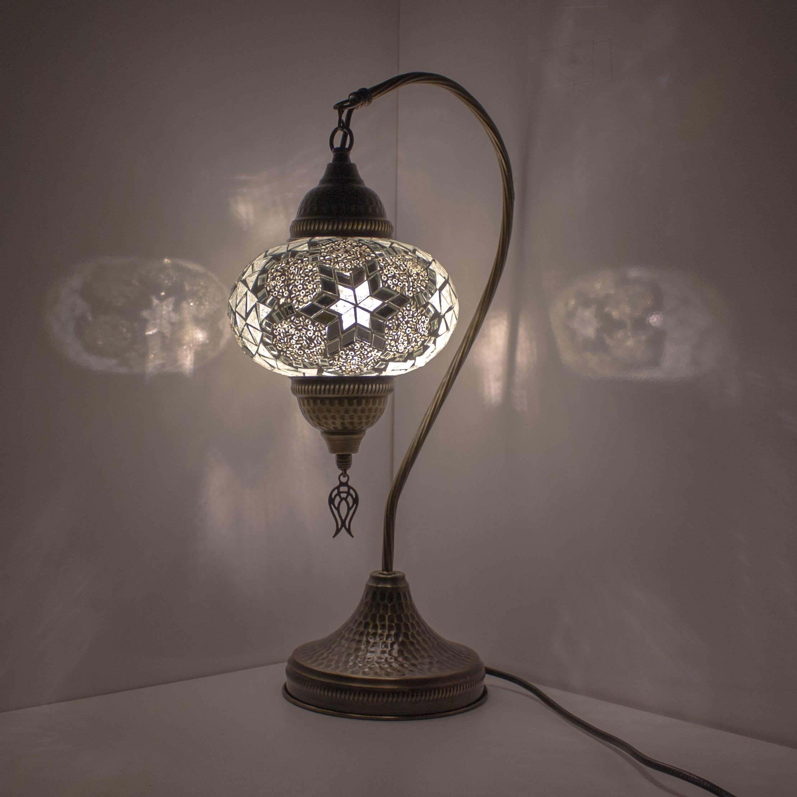 MoslandHome Premium Turkish Mosaic Table Lamp Handmade Gooseneck 6.6in