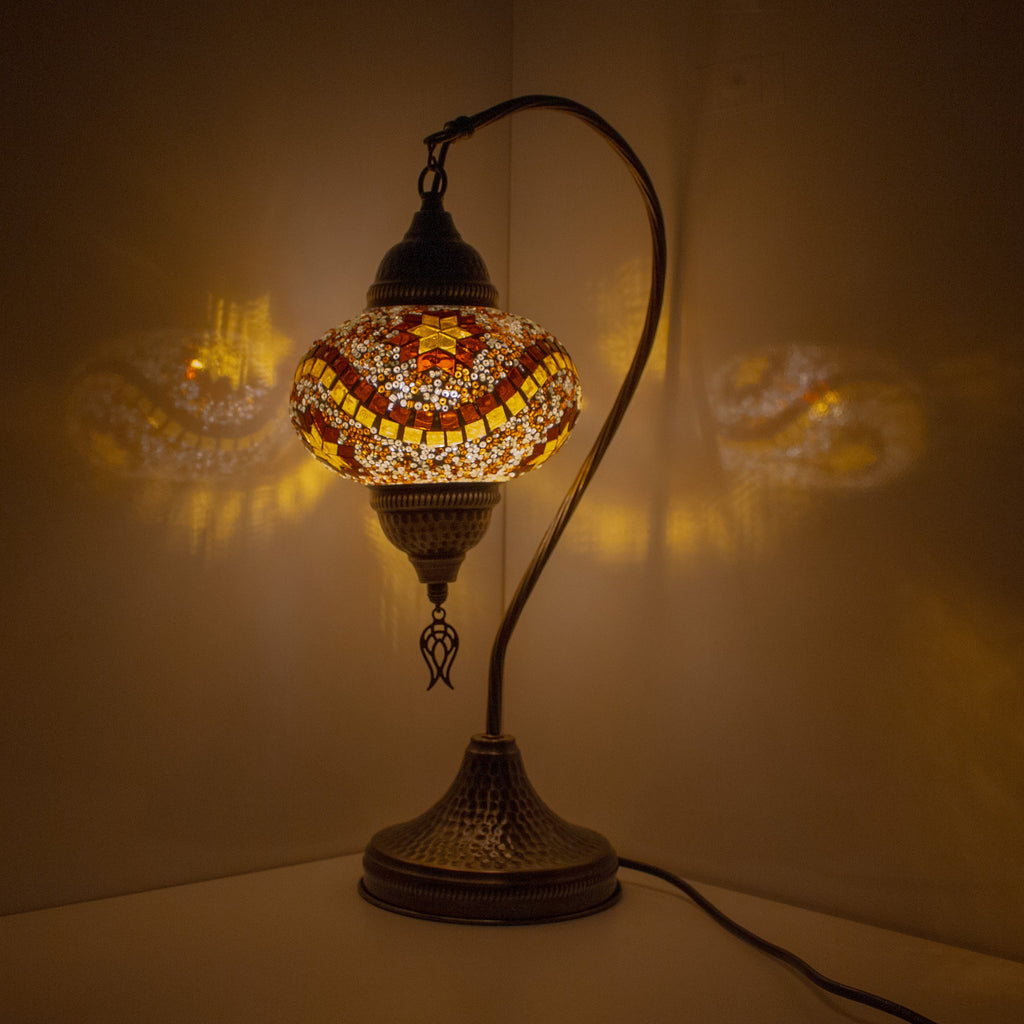 MoslandHome Premium Turkish Mosaic Table Lamp Handmade Gooseneck 6.6in