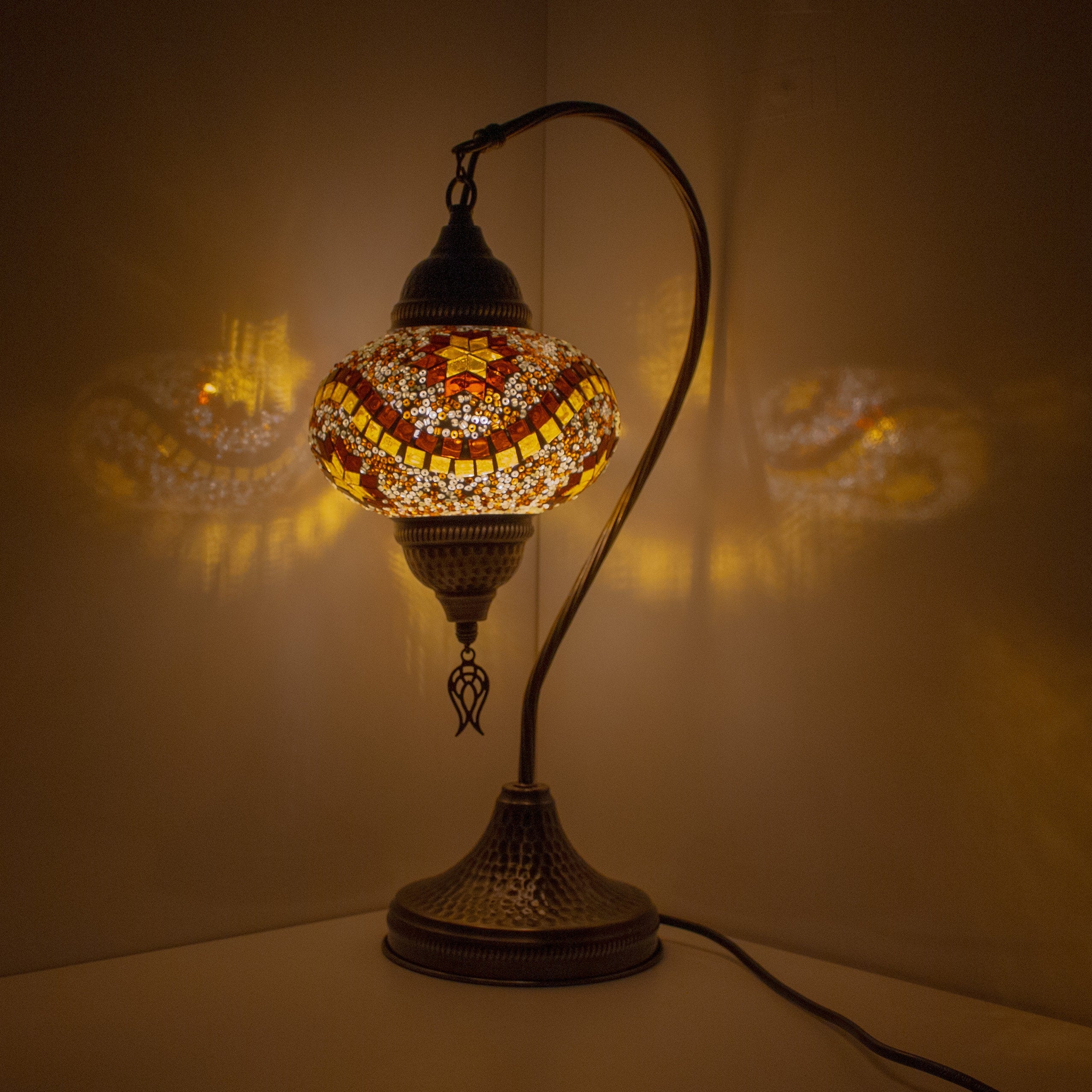MoslandHome Premium Turkish Mosaic Table Lamp Handmade Gooseneck 6.6in