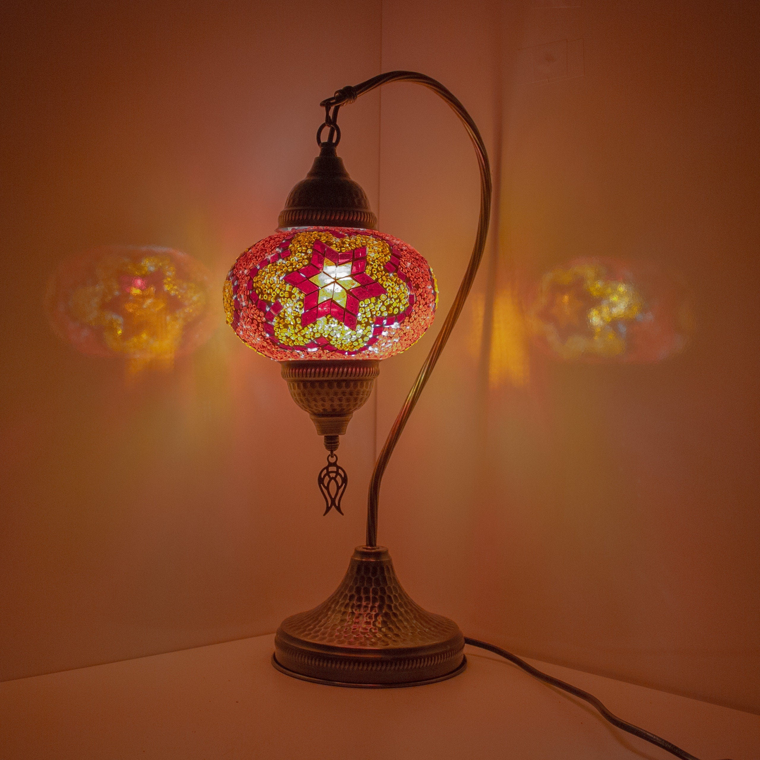 MoslandHome Premium Turkish Mosaic Table Lamp Handmade Gooseneck 6.6in
