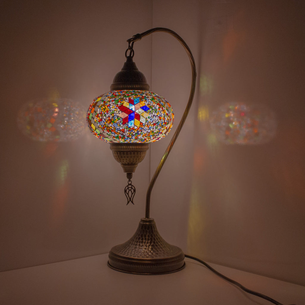 MoslandHome Premium Turkish Mosaic Table Lamp Handmade Gooseneck 6.6in