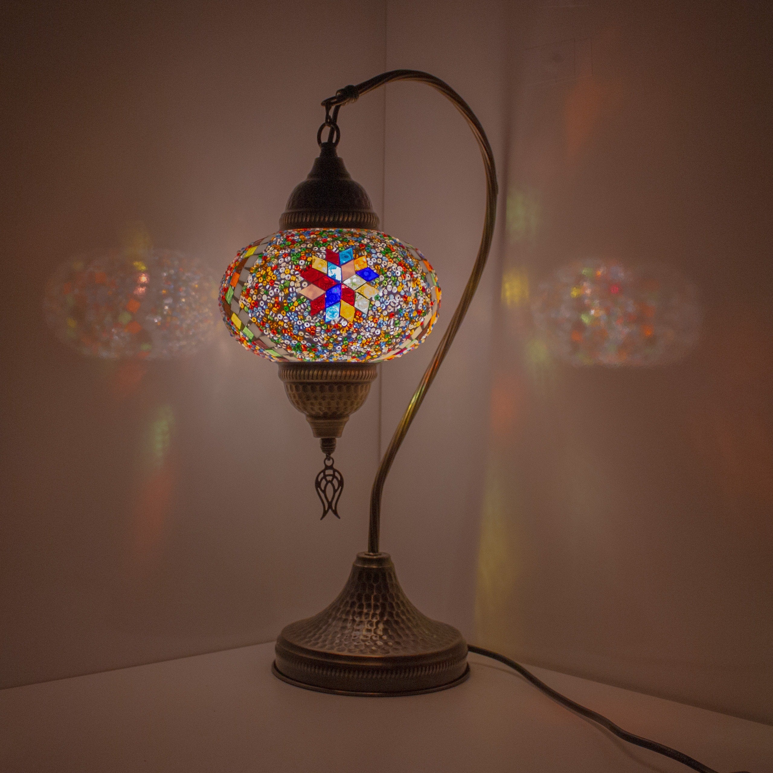 MoslandHome Premium Turkish Mosaic Table Lamp Handmade Gooseneck 6.6in
