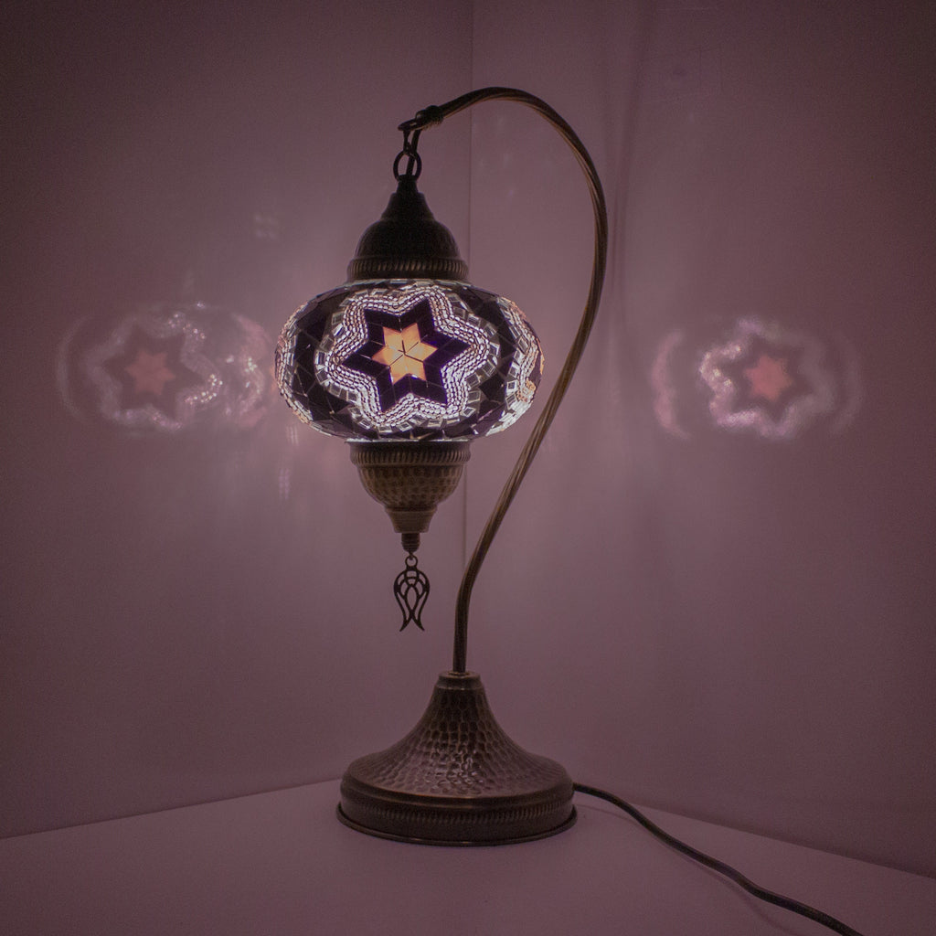 MoslandHome Premium Turkish Mosaic Table Lamp Handmade Gooseneck 6.6in